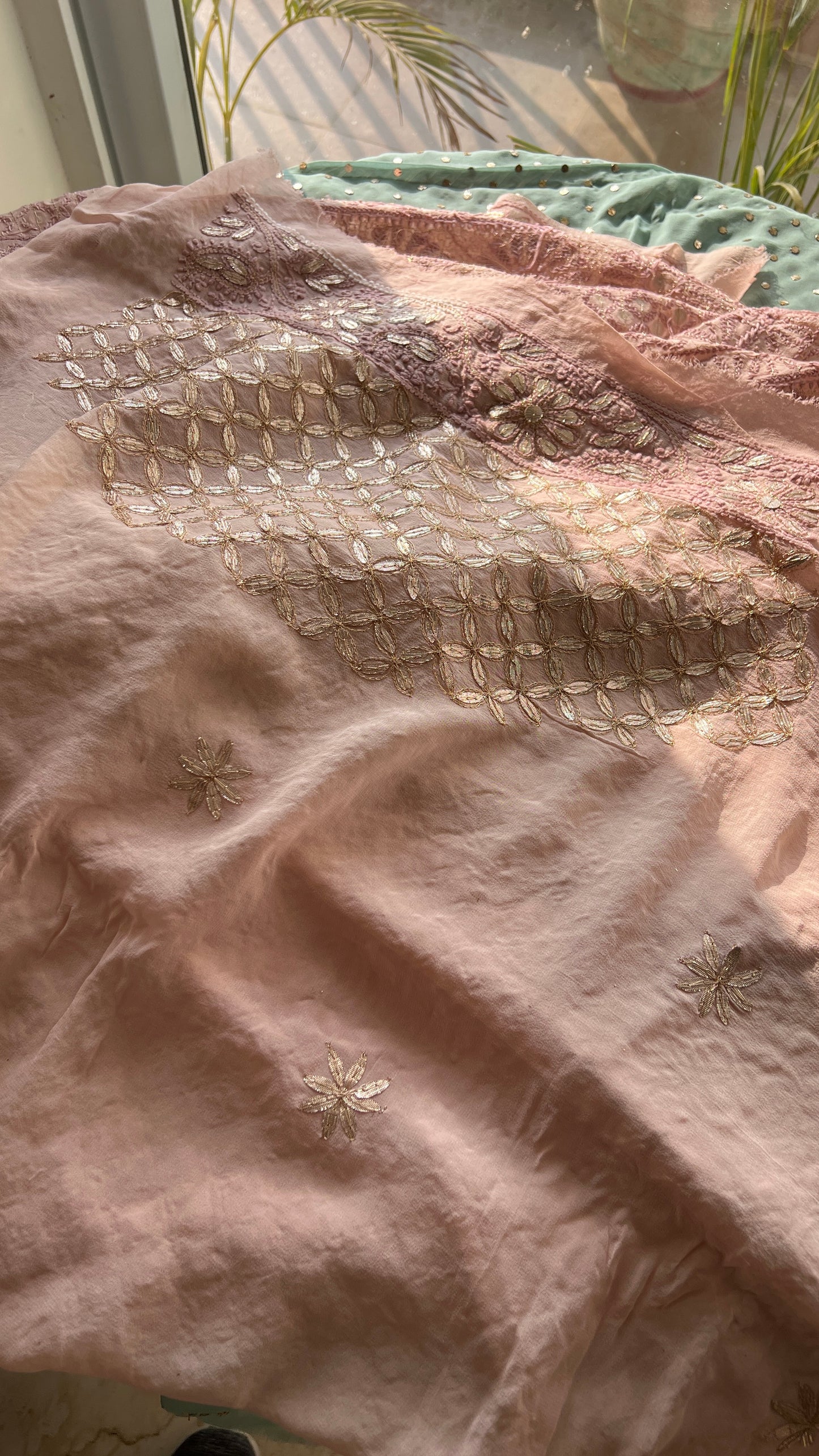 Ruhani Dusty Pink Chikankari and Gota Patti Saree