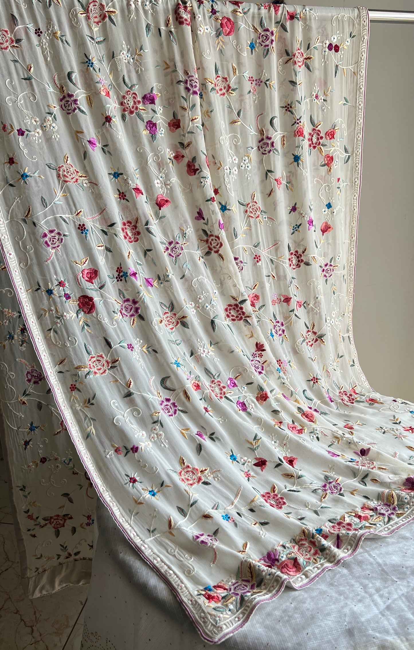 Ivory Masterpiece French knot and Parsi Gara Dupatta