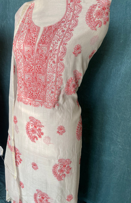 Mul Chanderi Chikankari Kurta and Dupatta Set