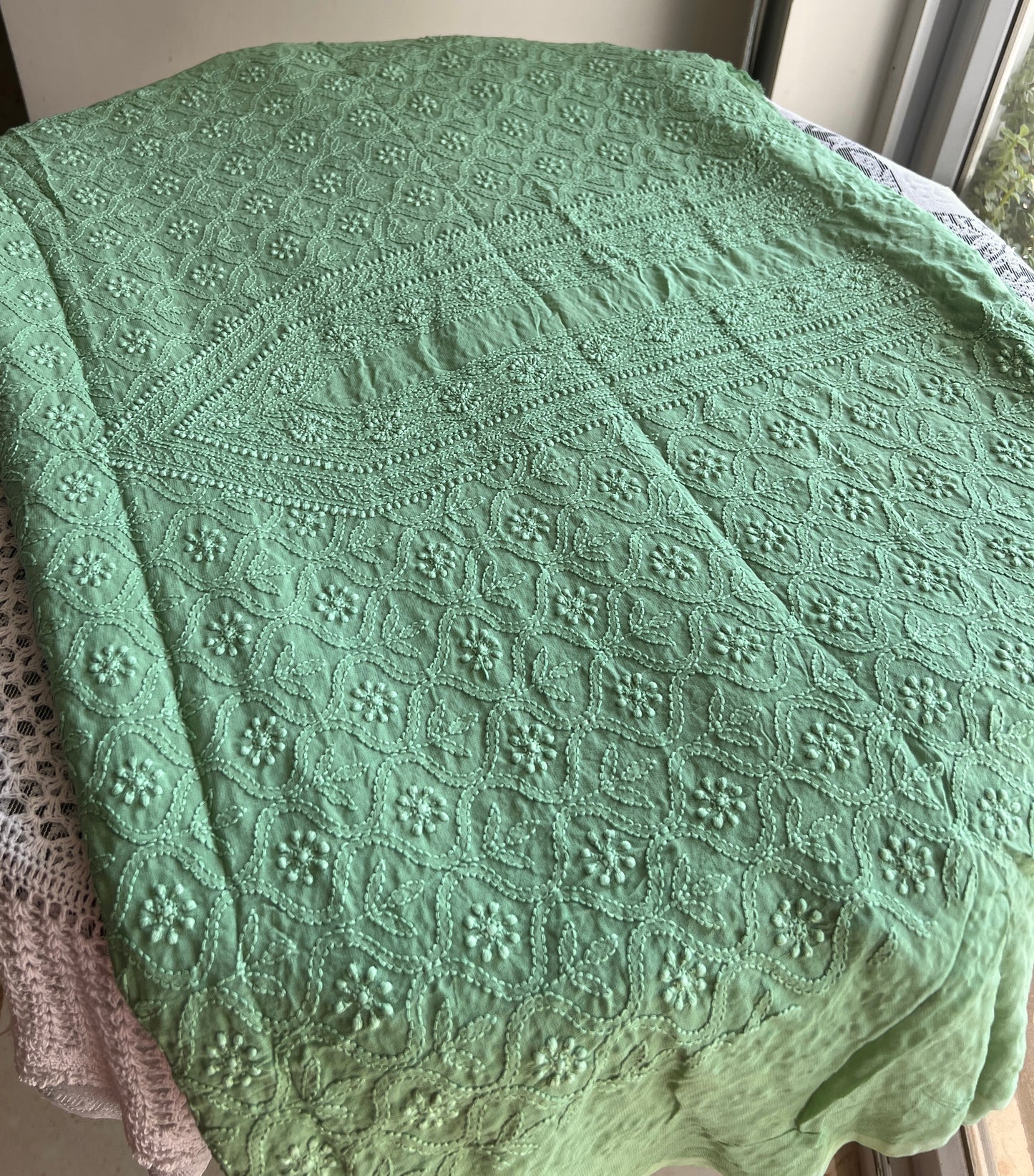 Green Allover Chikankari Men's Kurta Fabric