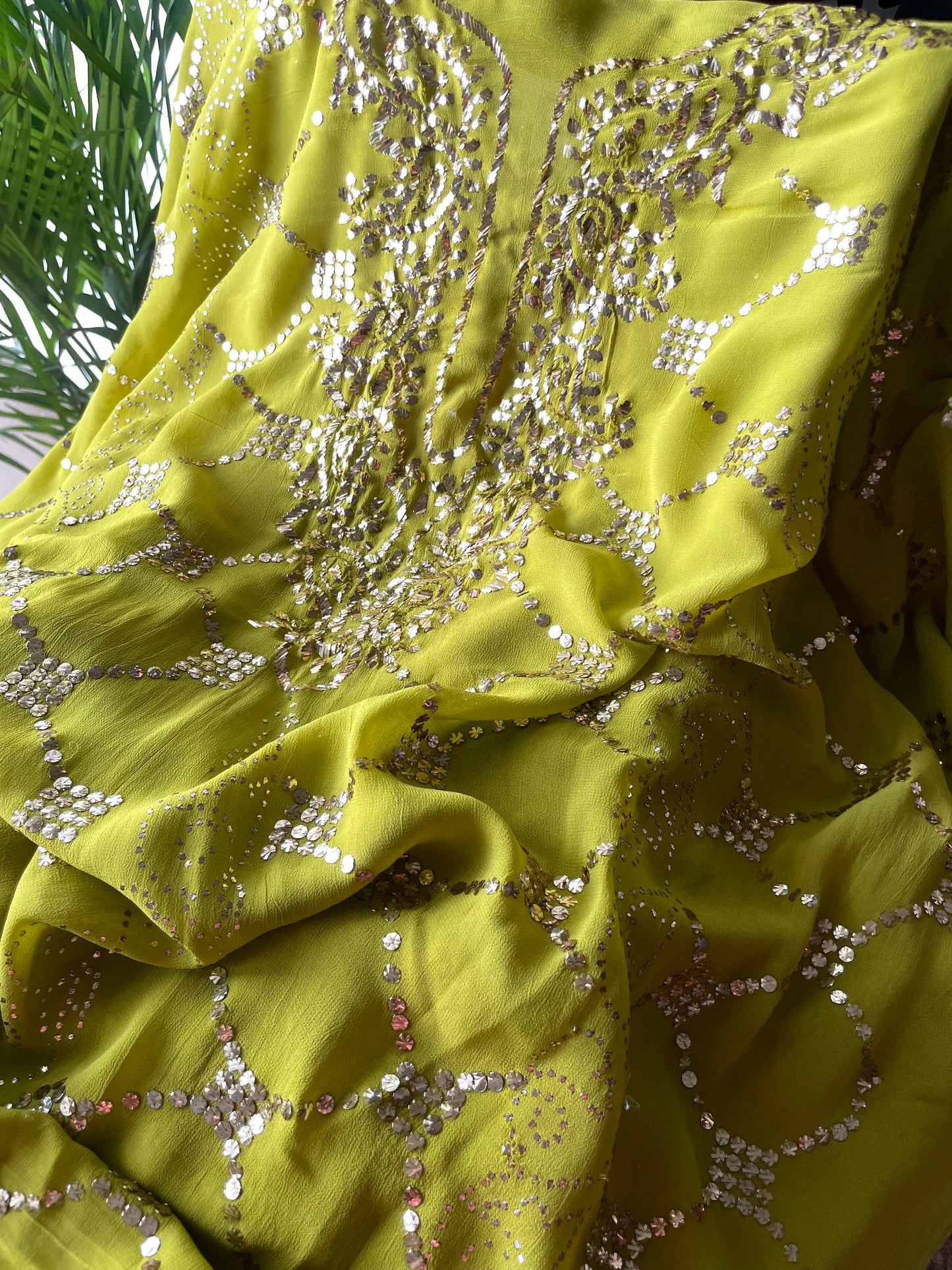 Mehndi green badla and mukaish work Kurta and Dupatta