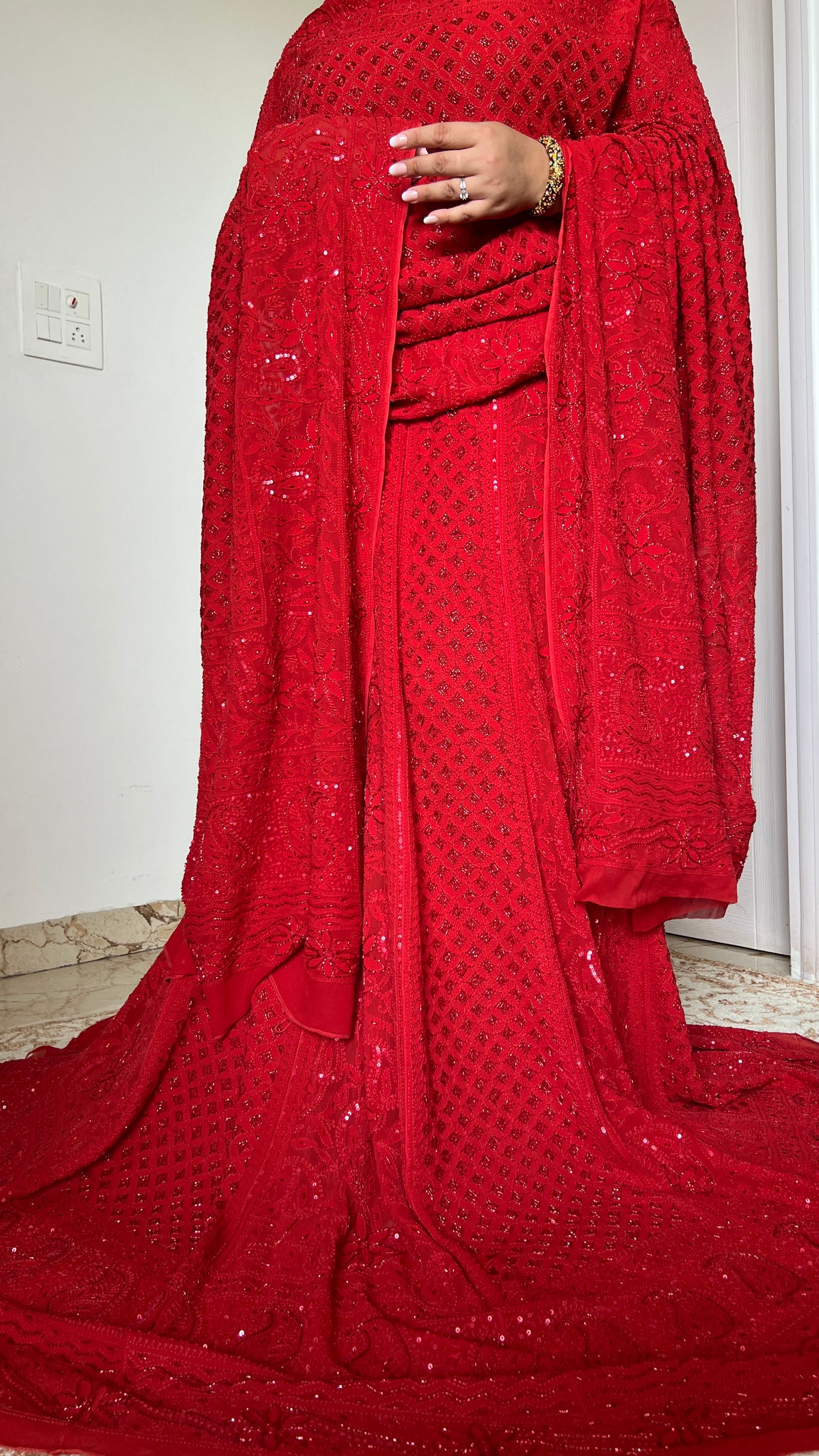 Ruhani Surkh Laal Chikankari Cut Dana Sequins Wedding Lehenga