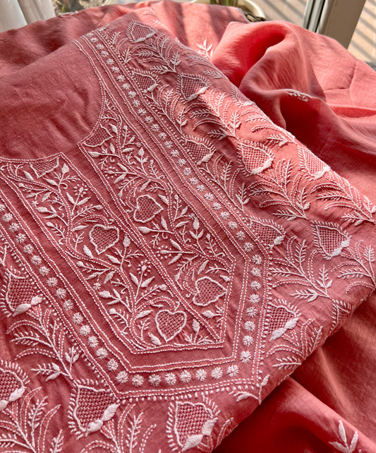 Moonga Silk Chikankari and fine jaali work kurta and dupatta