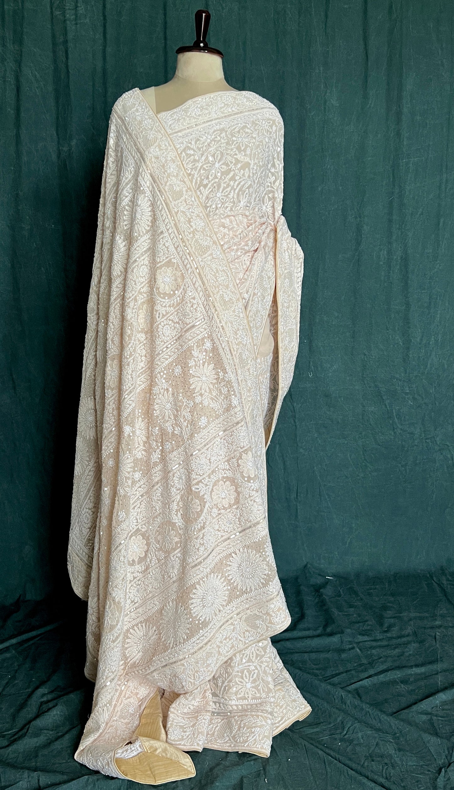 Ruhani Light Beige Chikankari Cut Dana and Sequins Saree