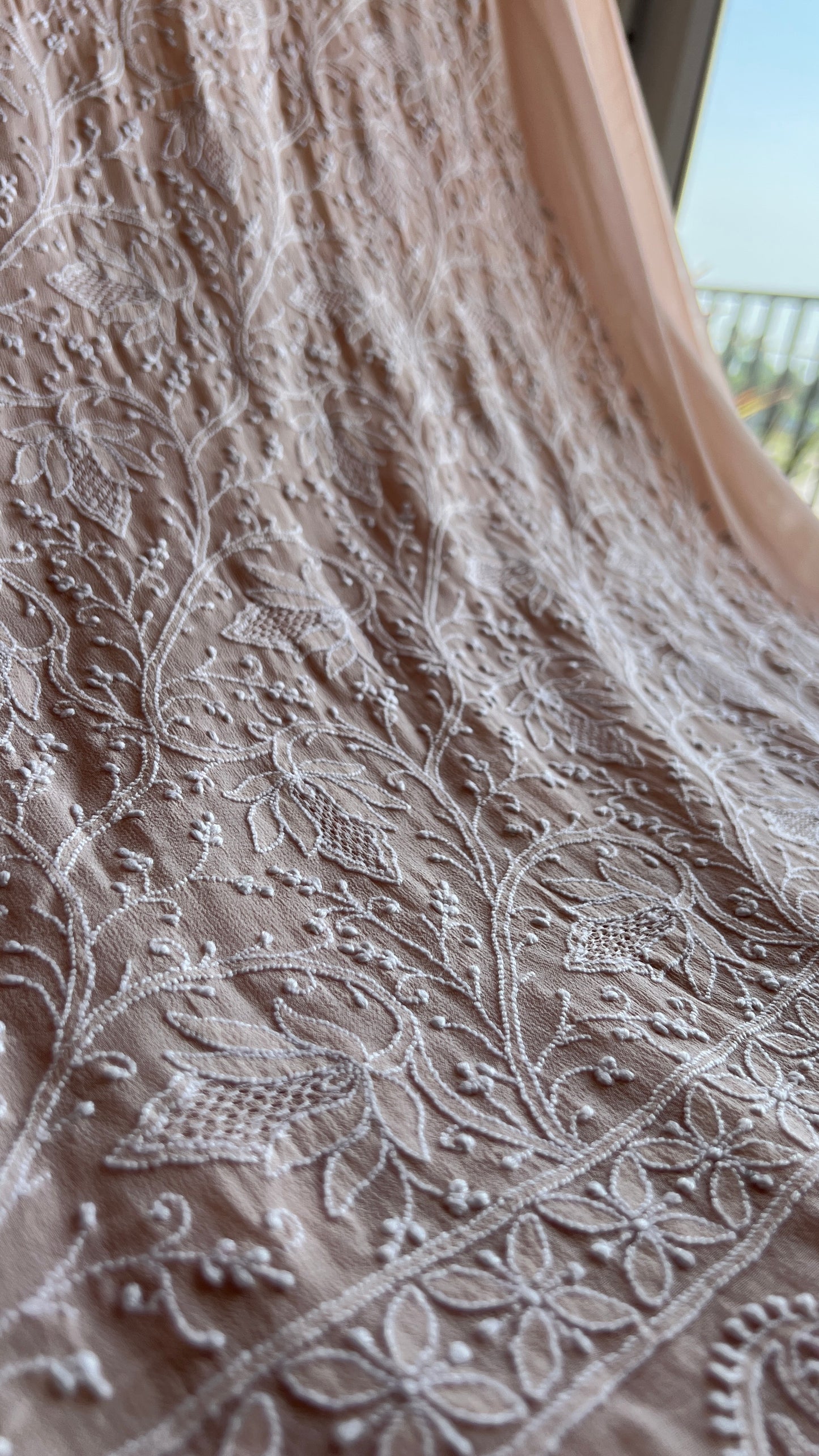 Suhaan Powder Peach 3 taar Chikankari kurta and dupatta