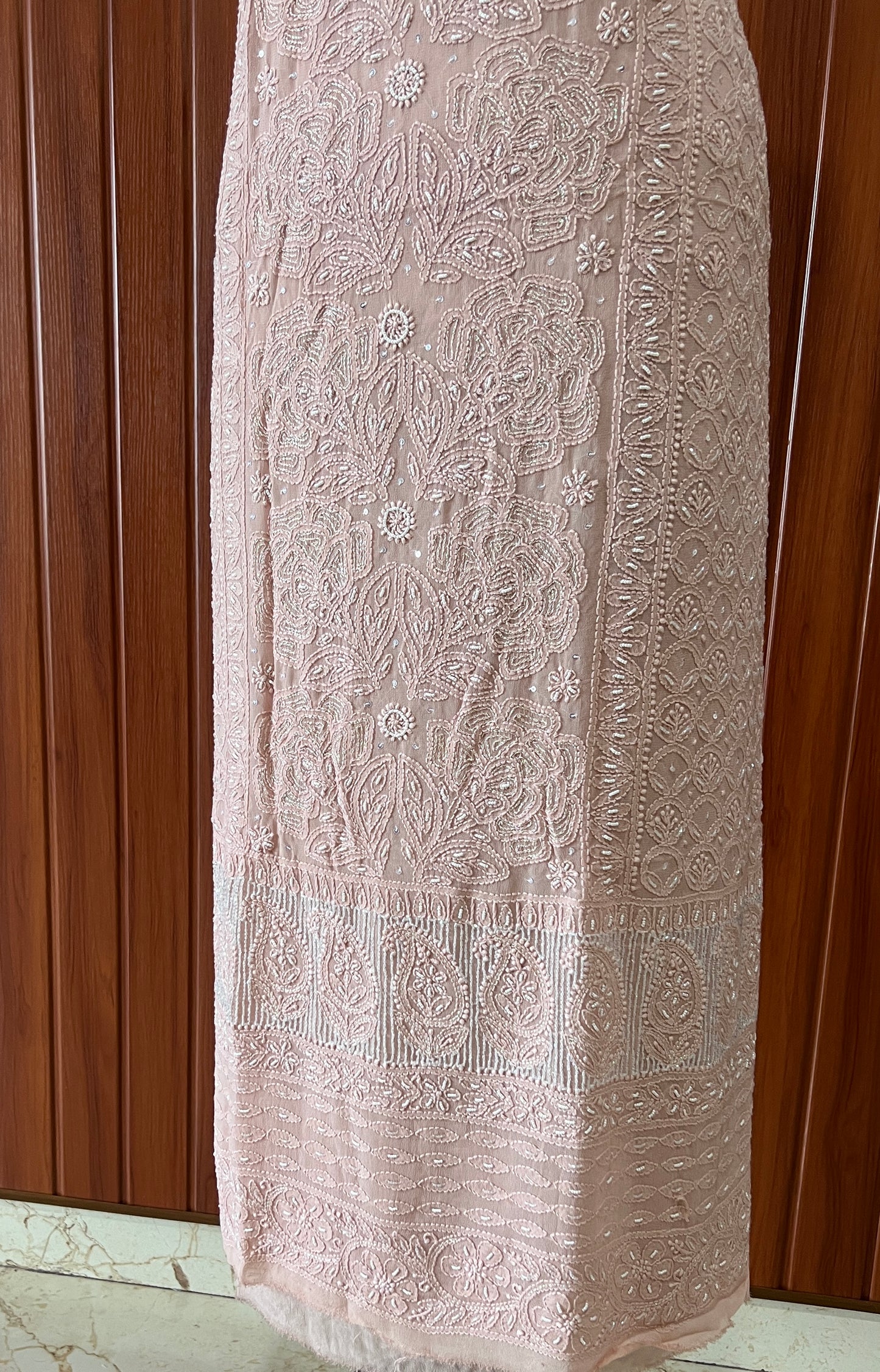 Old rose Chikankari Pearl work kurta and dupatta set
