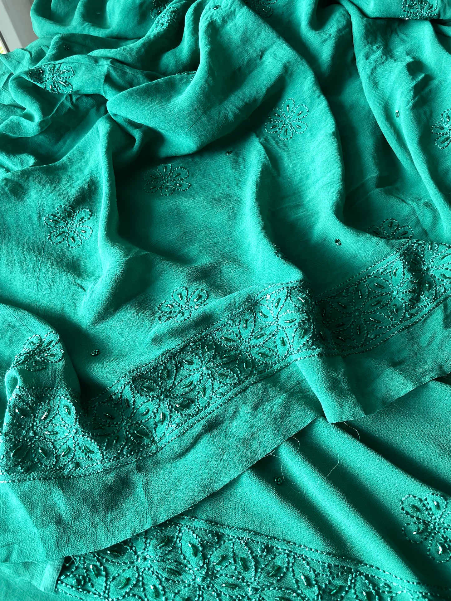 Emerald Green resham Chikankari cut dana sequins work kurta and dupatta