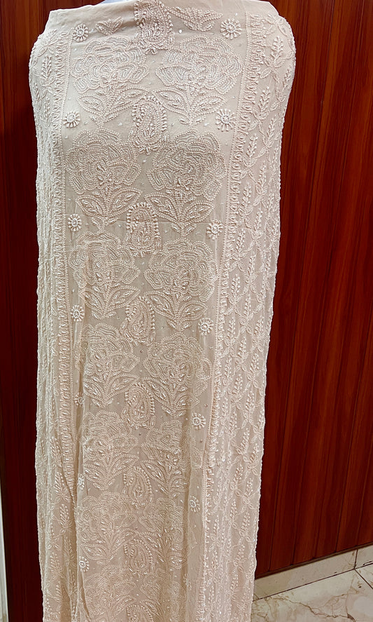Beige Chikankari Pearl work kurta and dupatta set