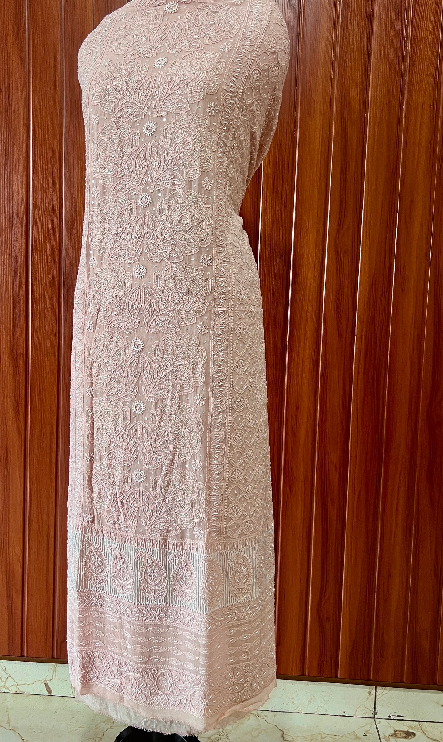 Old rose Chikankari Pearl work kurta and dupatta set