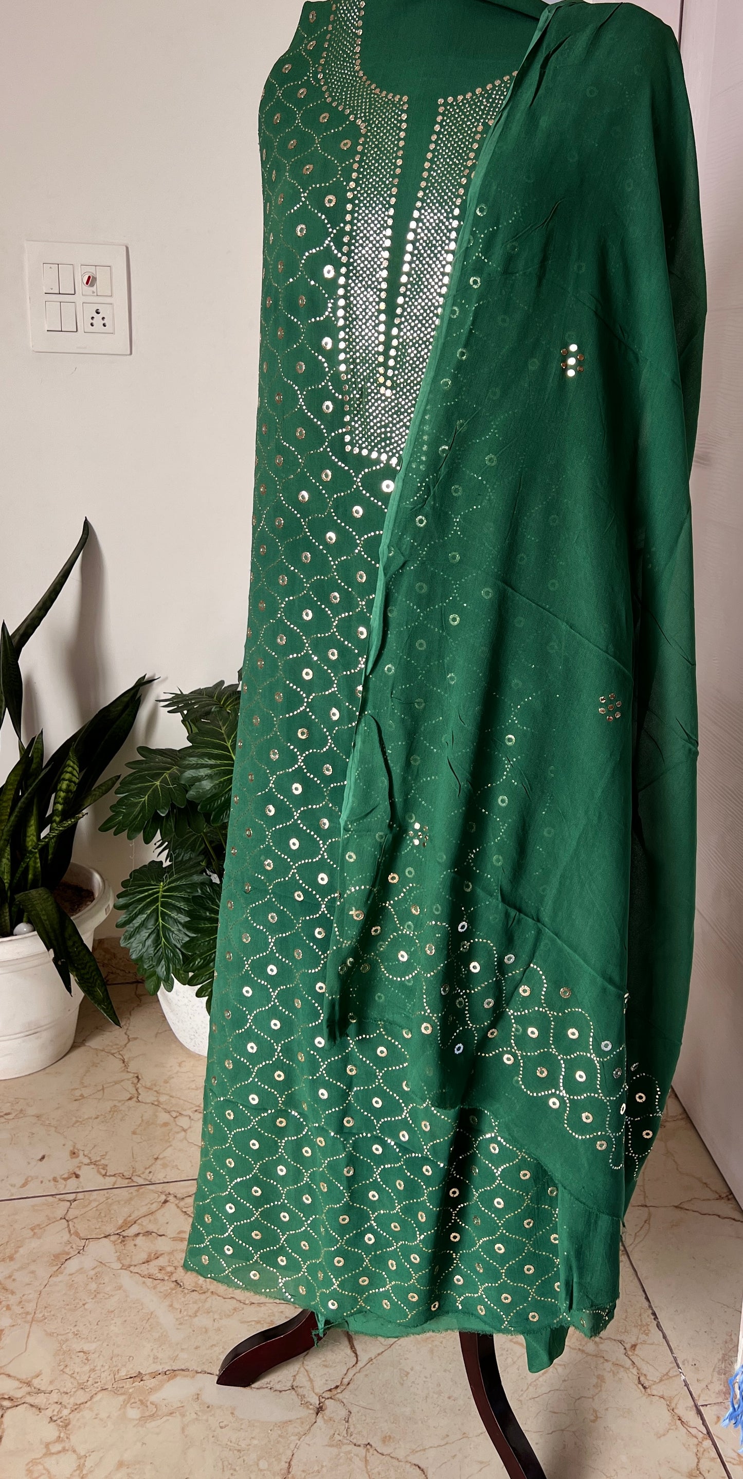 Green heavy Mukaish Work Kurta and Dupatta Set