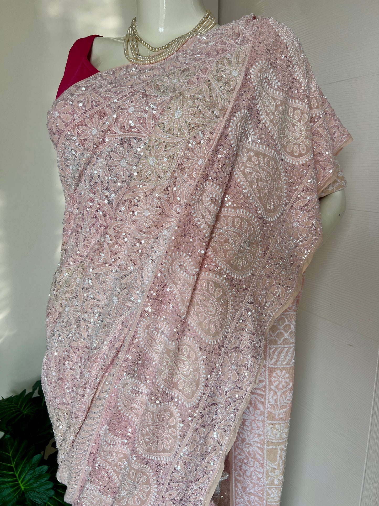 Ruhani Blush Pink Chikankari Multi Cut Dana and Sequins Saree