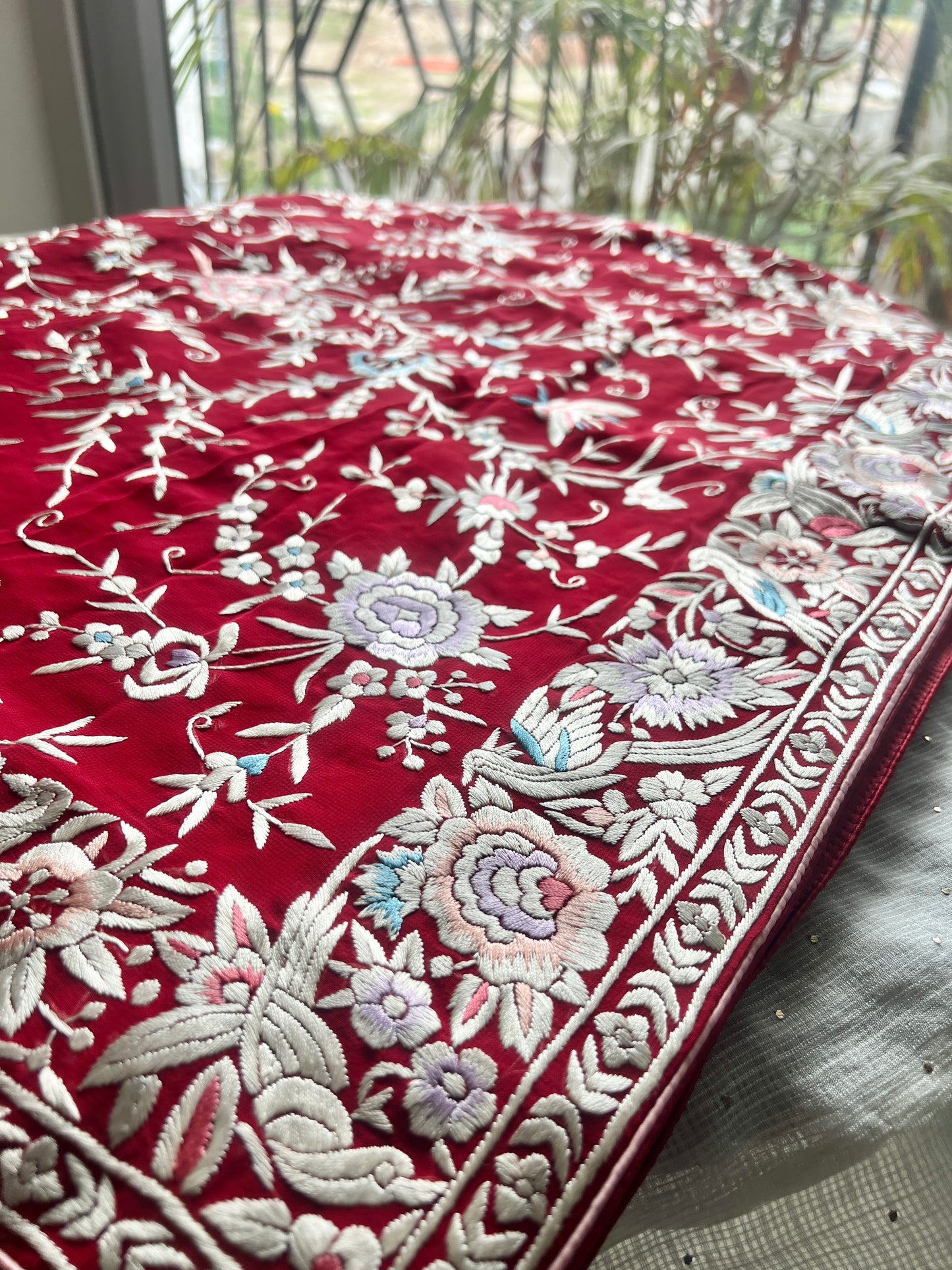 Red Masterpiece Parsi Gara Pure Georgette Saree