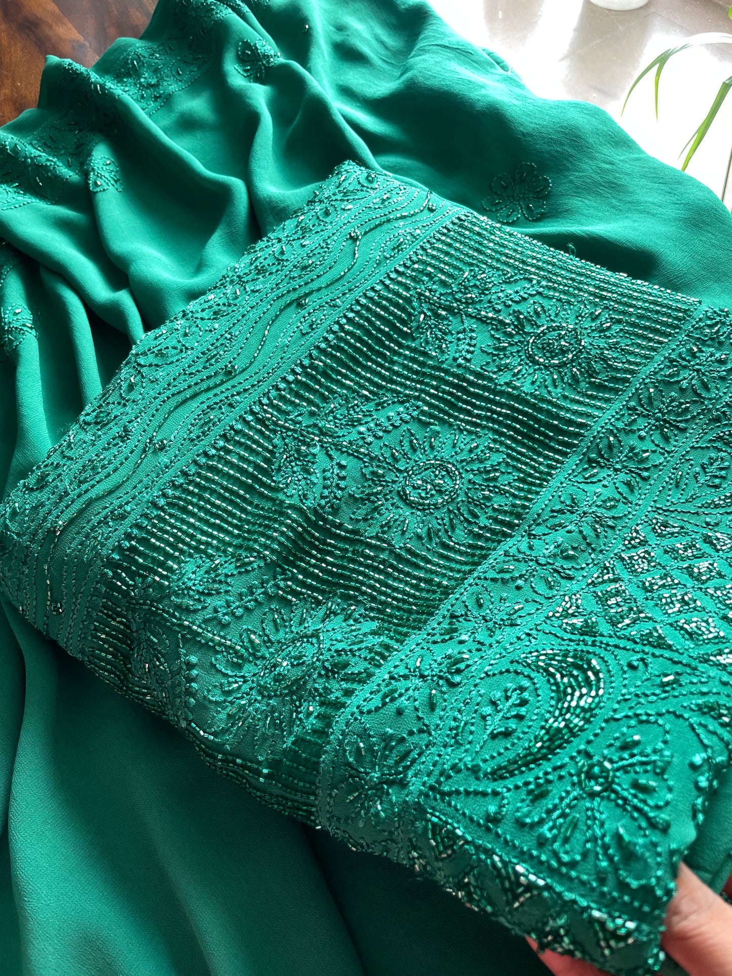 Emerald Green resham Chikankari cut dana sequins work kurta and dupatta