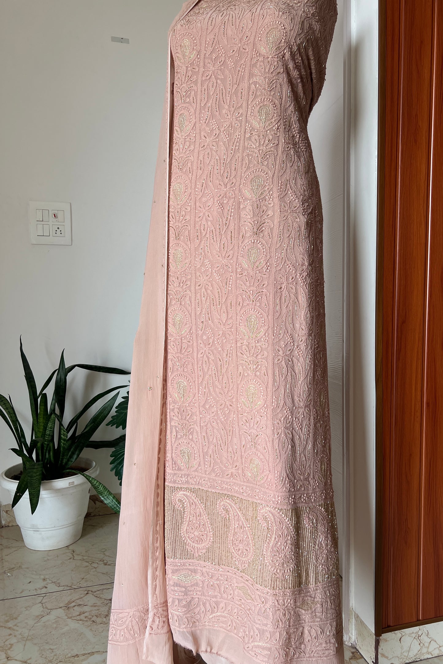 Chikankari golden Cut Dana and aari work Kurta and Dupatta