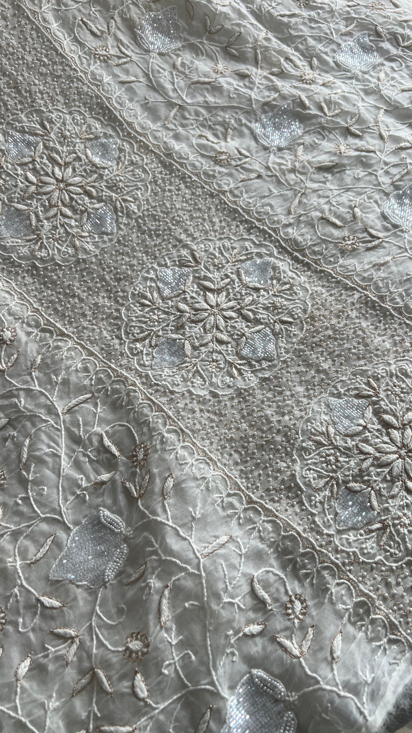 Ruhani Ivory masterpiece Chikankari pure Organza kurta with dupatta