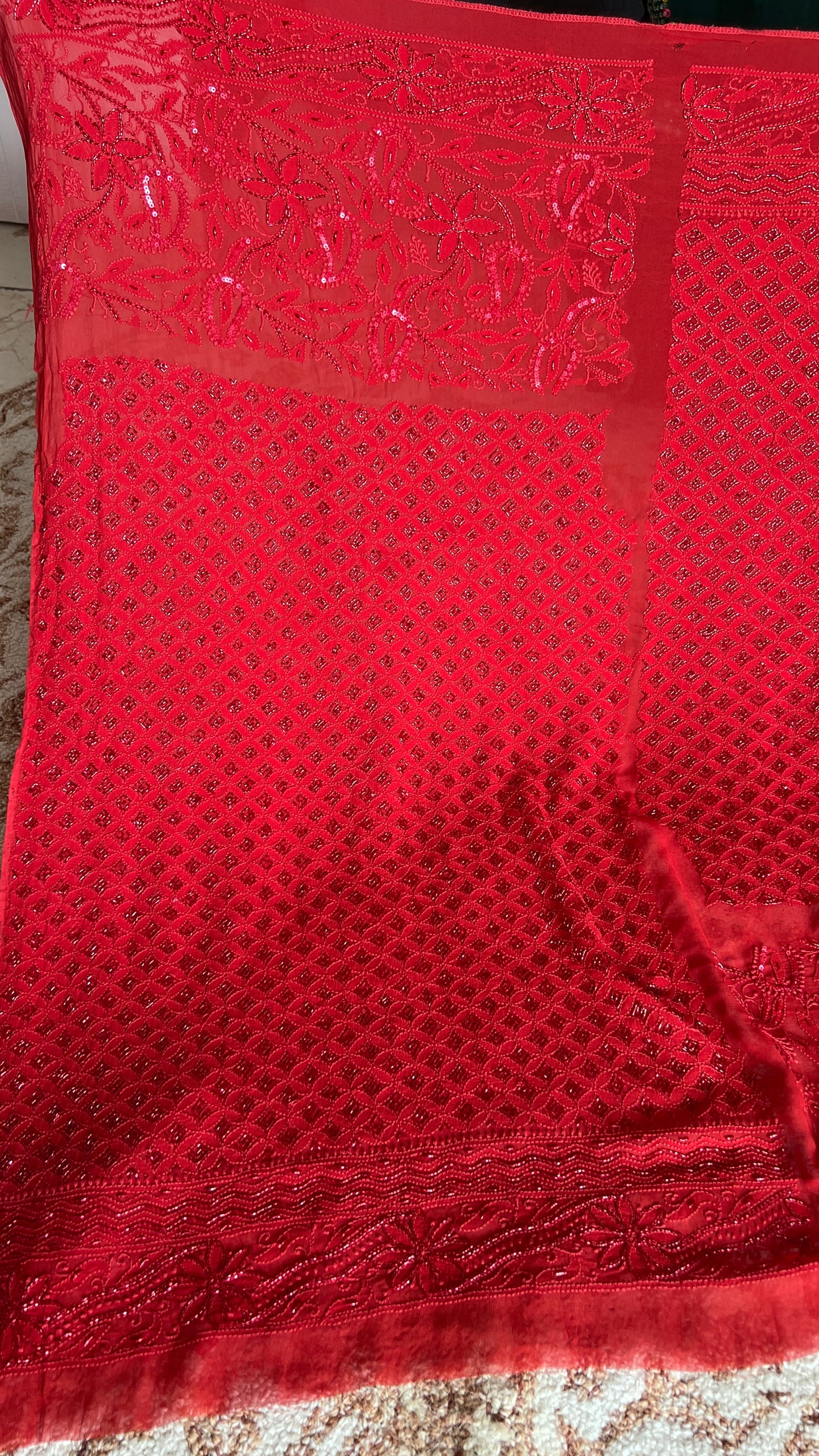 Ruhani Surkh Laal Chikankari Cut Dana Sequins Wedding Lehenga