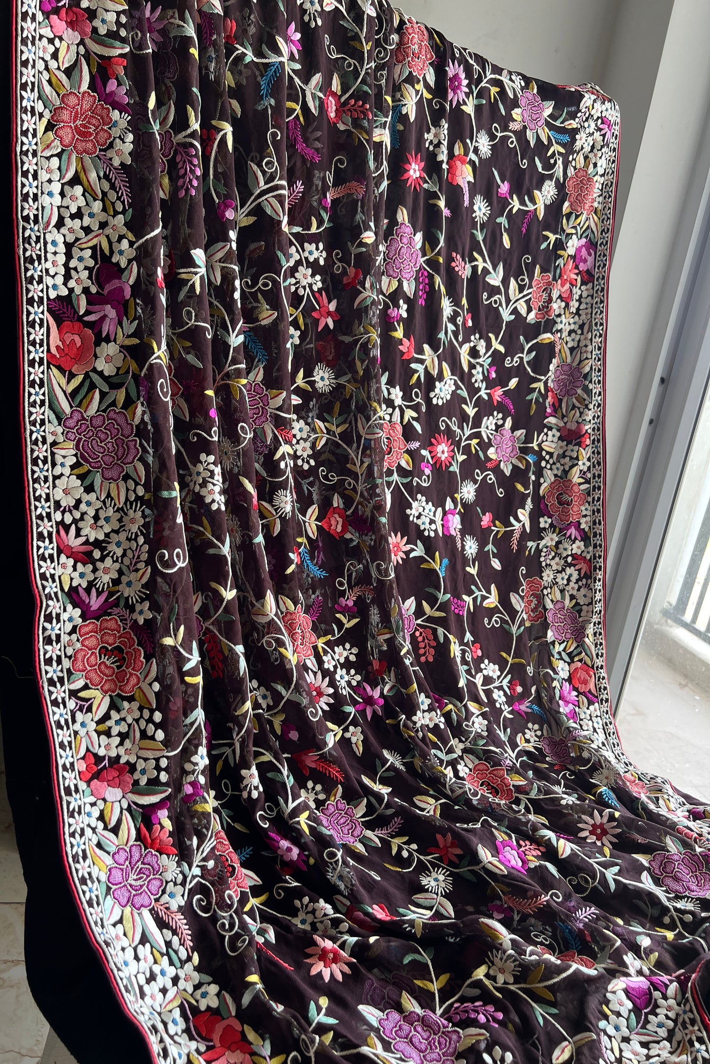 Coffee Brown Masterpiece French knot and Parsi Gara Saree