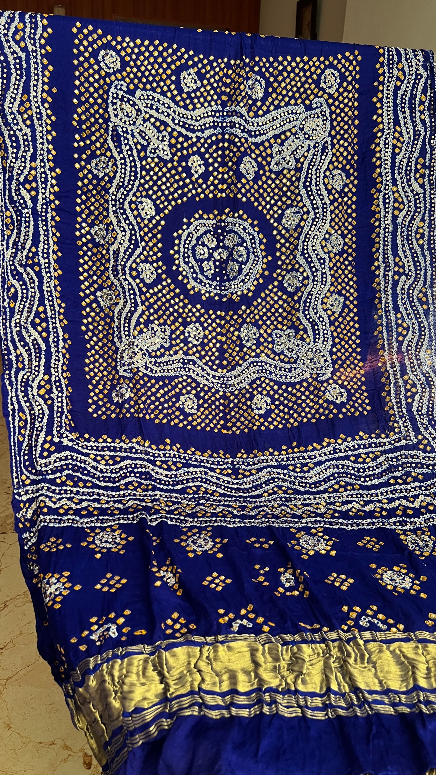 Blue Gajji Silk Bandhej dupatta with mukaish work
