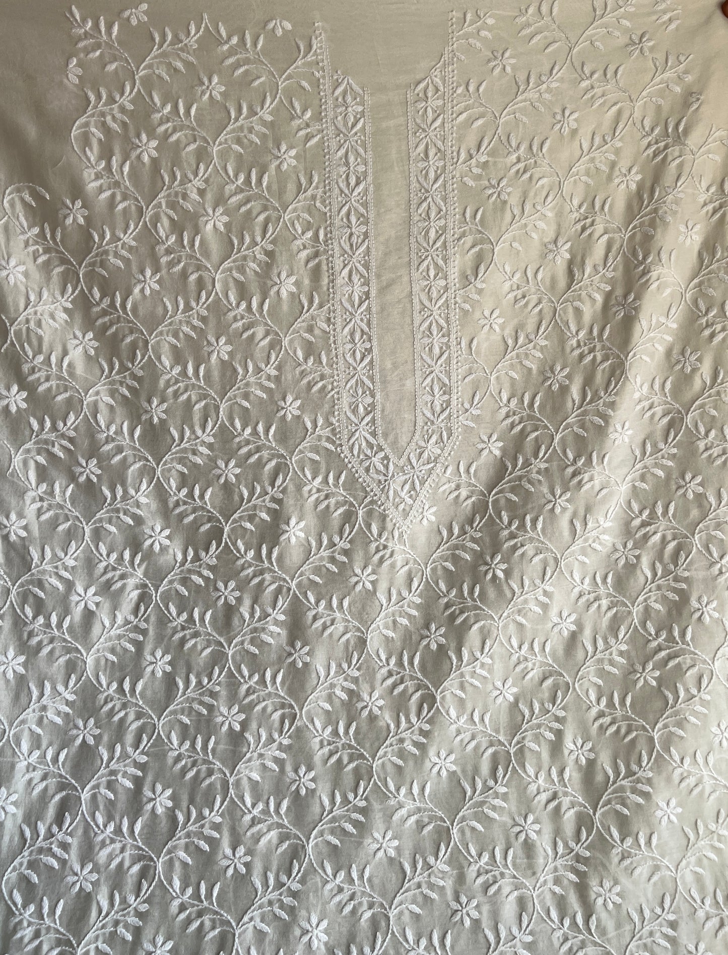 Ivory Chanderi Silk Men's Kurta fabric with fine Chikankari