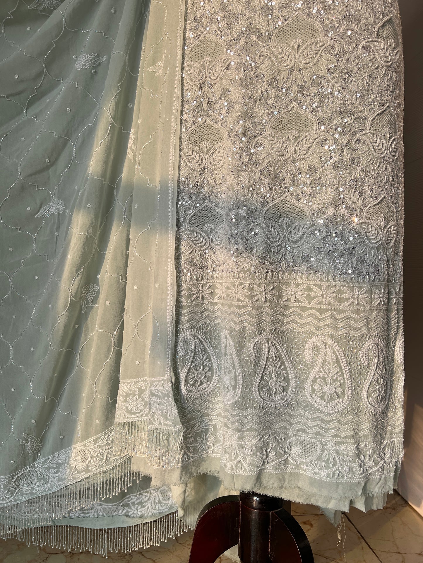 Suhaan Chikankari pearl sequins cut Dana work kurta and dupatta