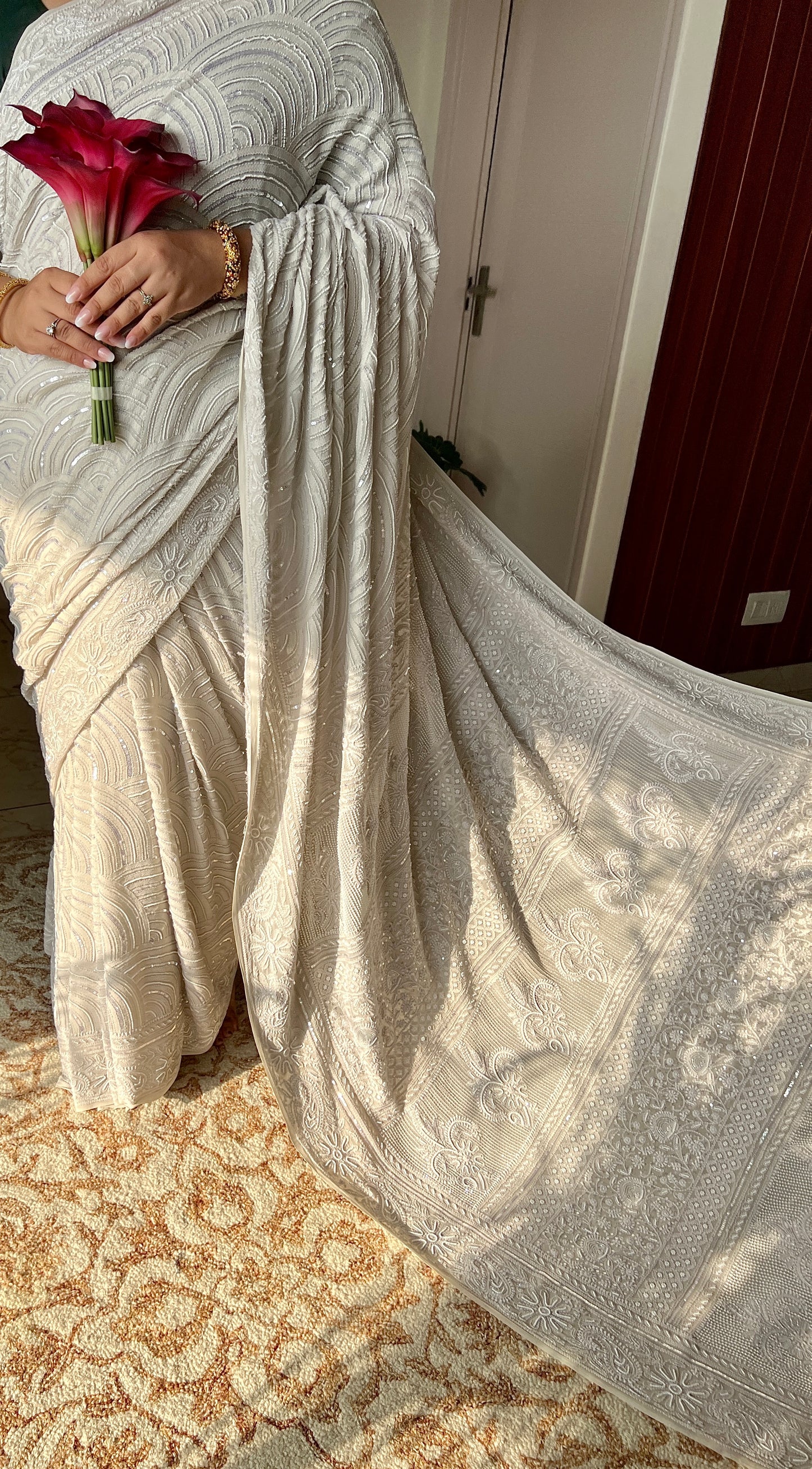 Ruhani Ice Mint Chikankari Pearl Cut Dana and Sequins Saree