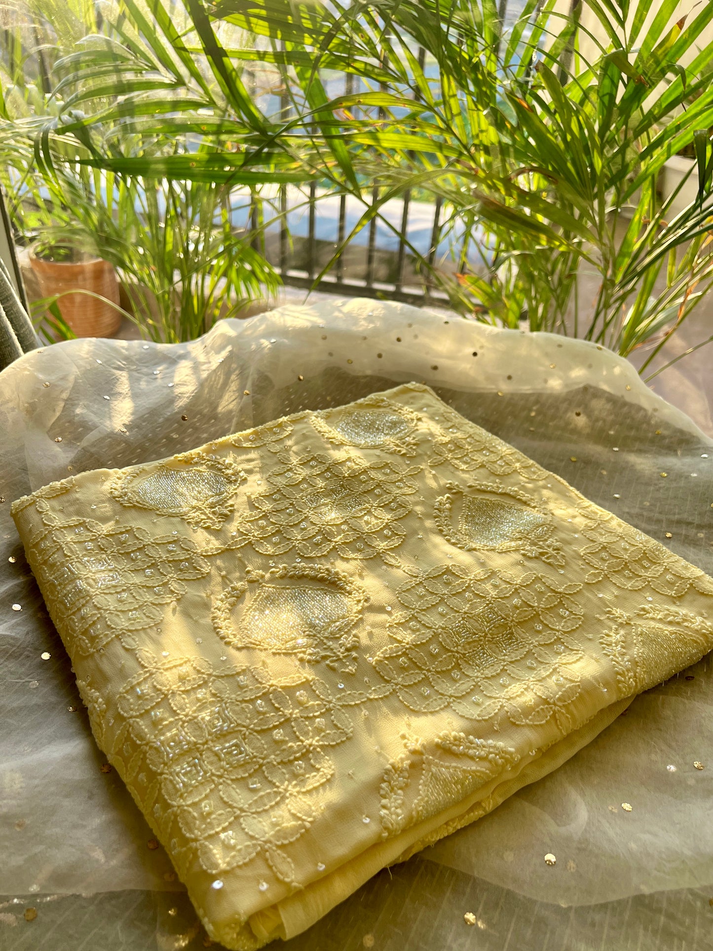 Chikankari cut dana sequins work kurta and dupatta