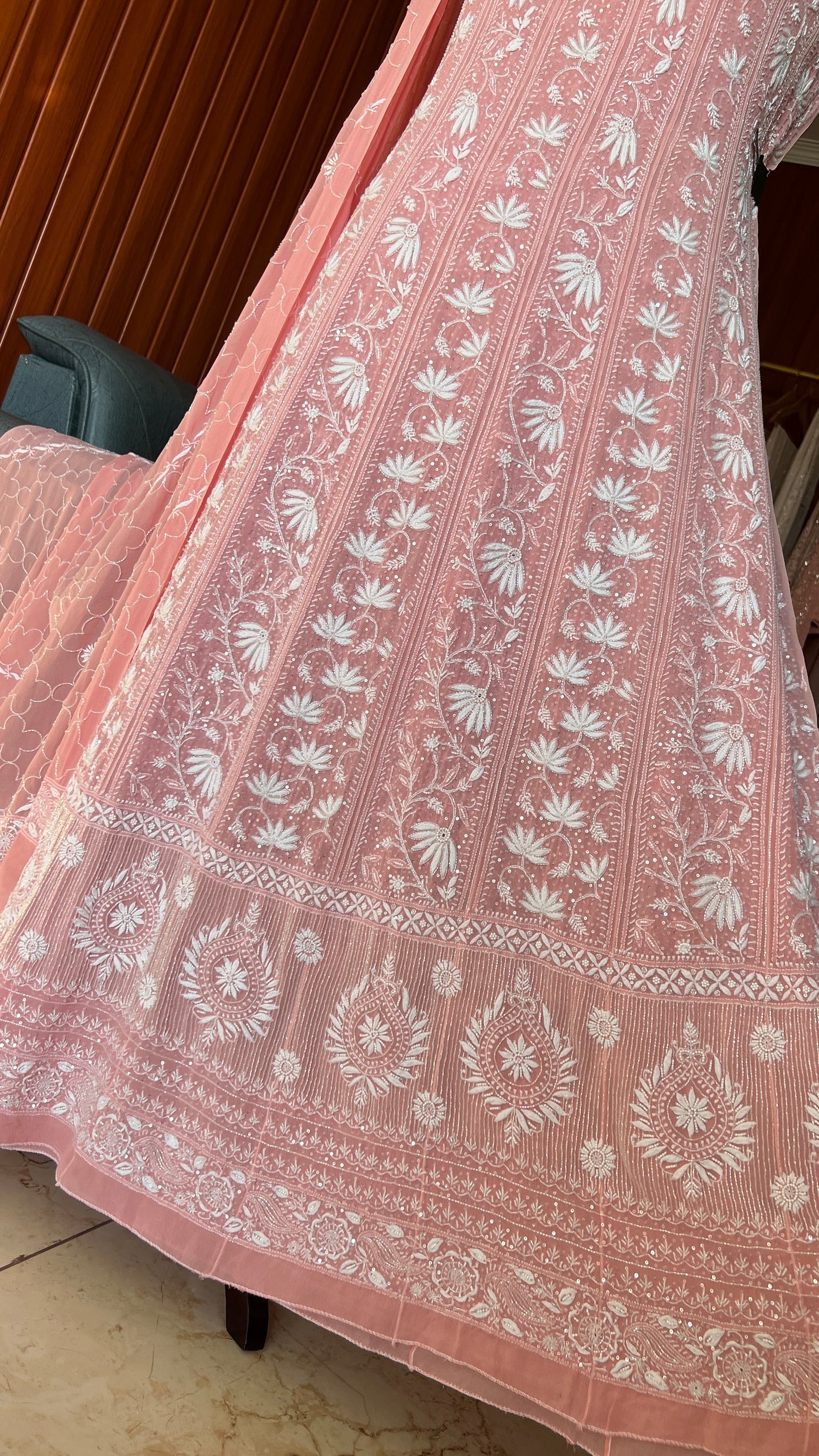 Suhaan Do Taar Chikankari Sequins and Cut Dana Anarkali