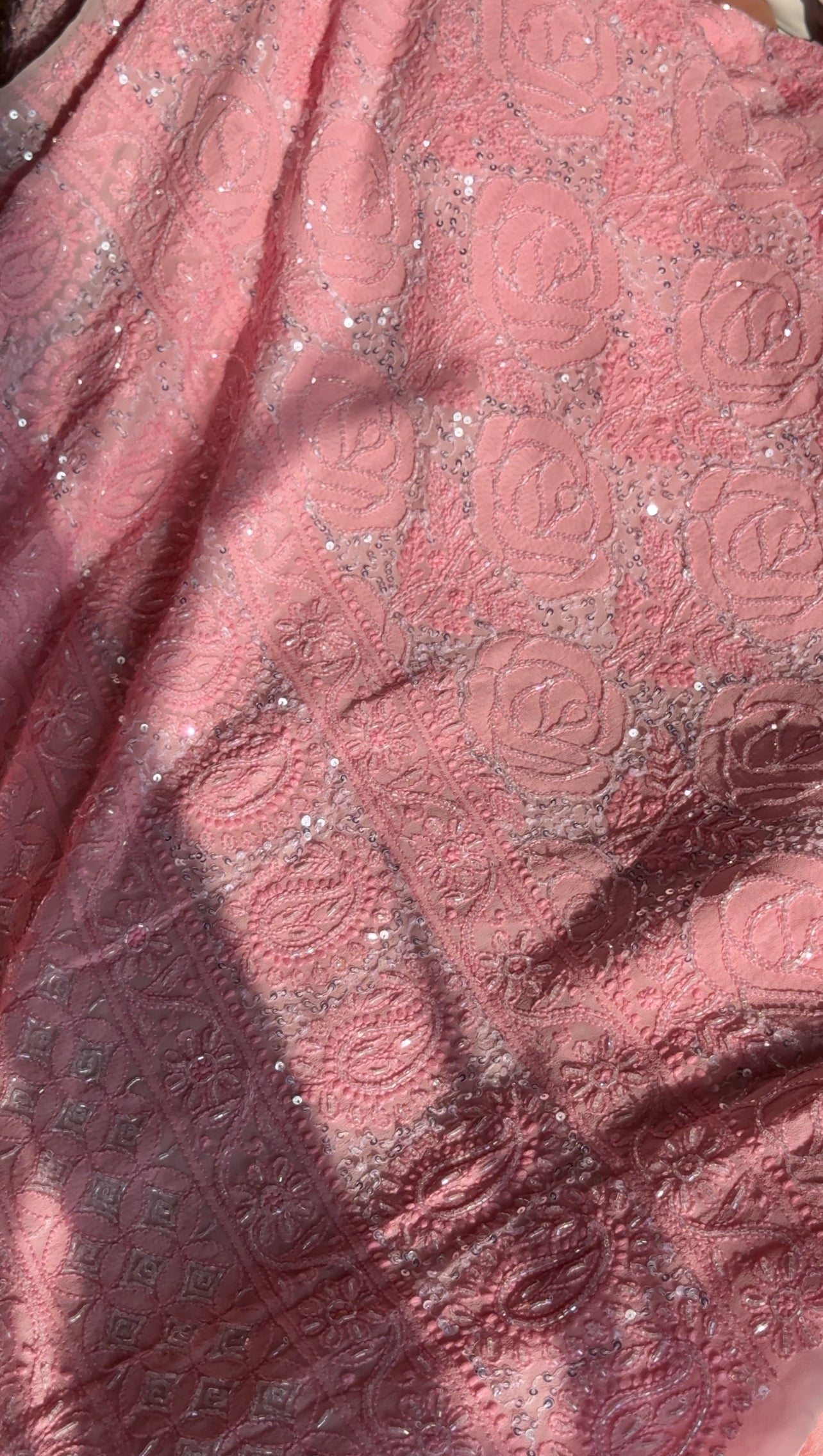 Rose Pink Chikankari cut dana sequins work kurta and dupatta