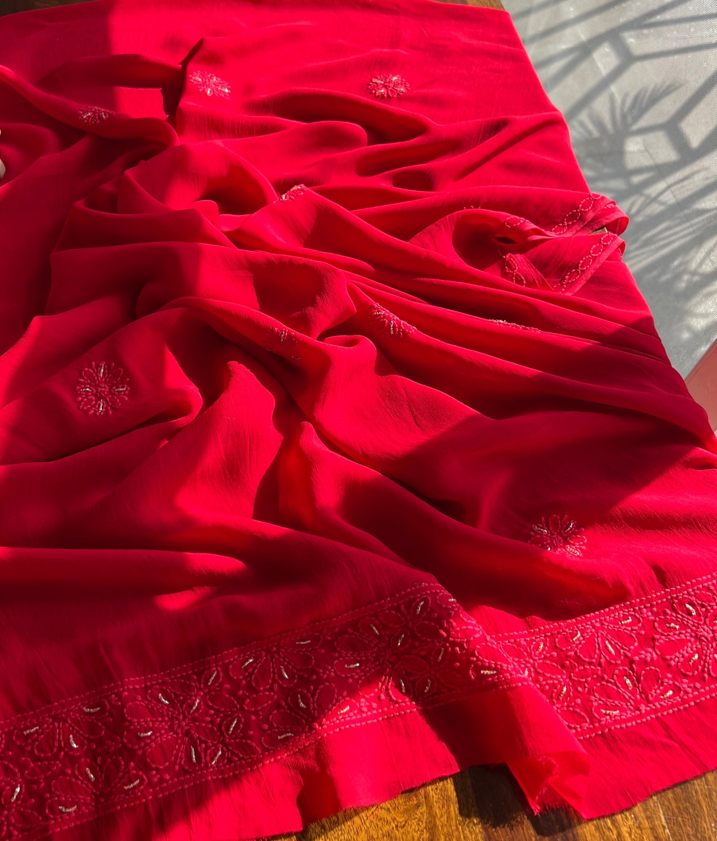 Red Chikankari golden Cut Dana and aari work Kurta and Dupatta