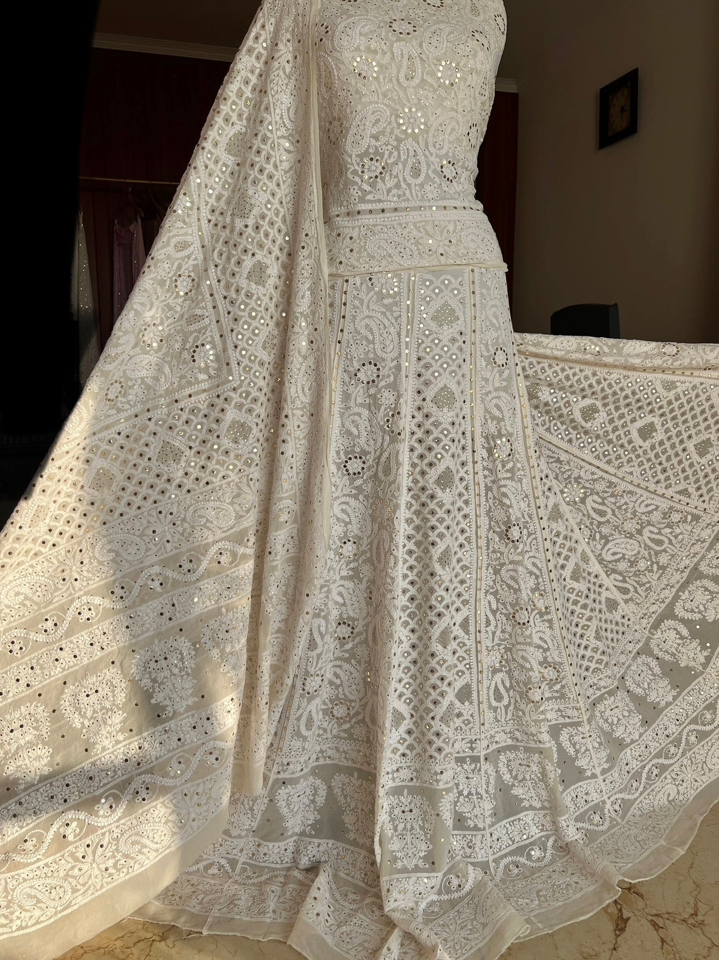 Ruhani fine Chikankari and Mukaish Lehenga Set