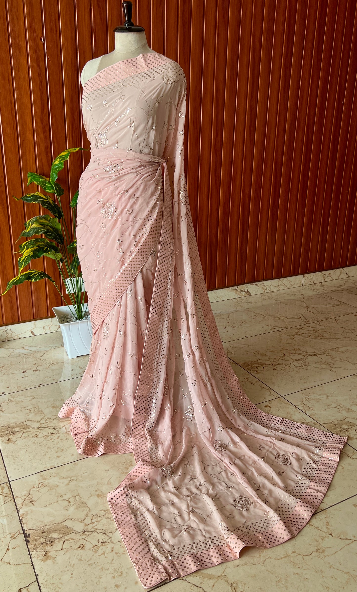 Dusty pink Gulaab Badla and Mukaish work Half pure Georgette Saree