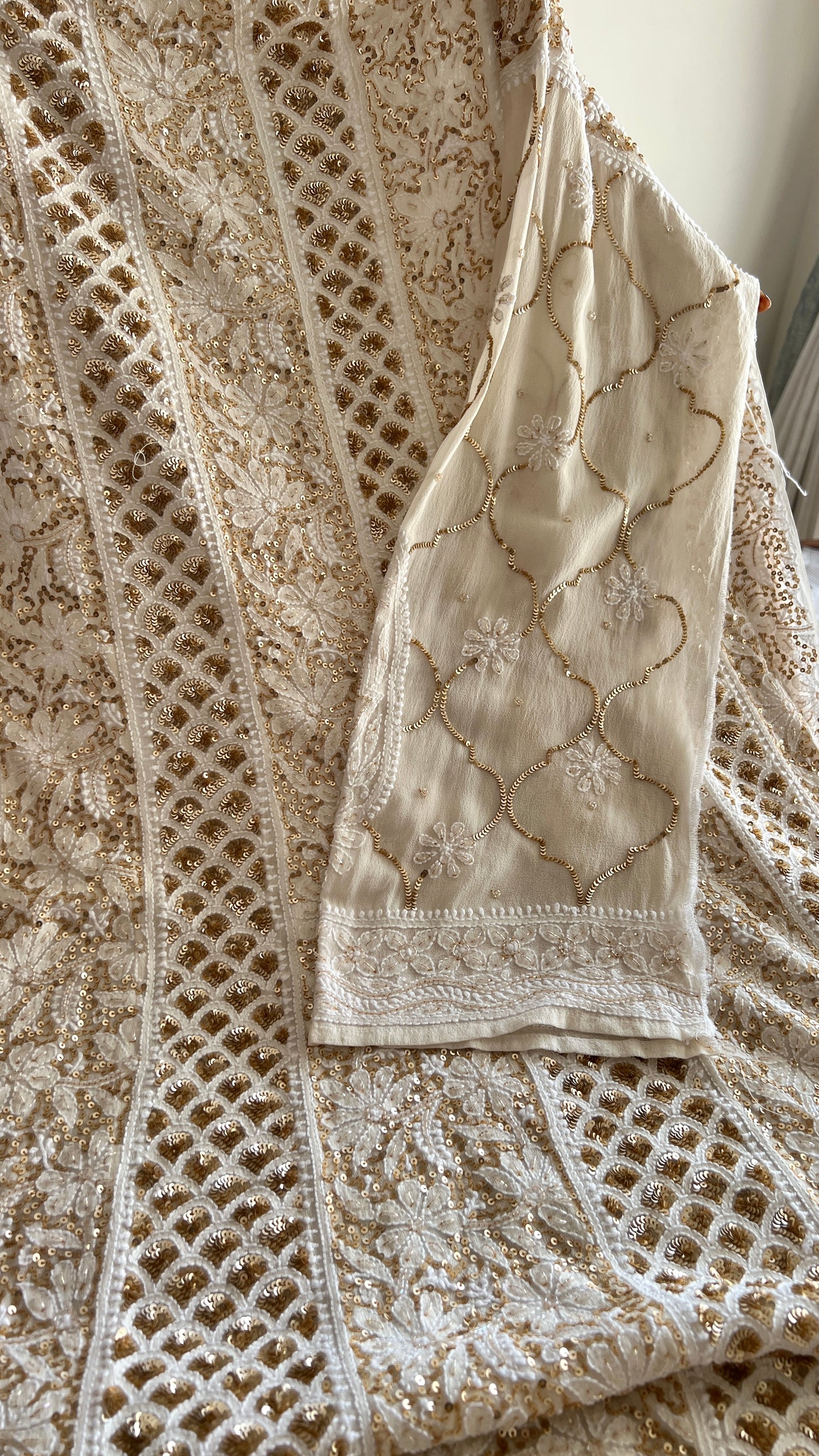 Ruhani Off white Chikankari sequins cut Dana Anarkali