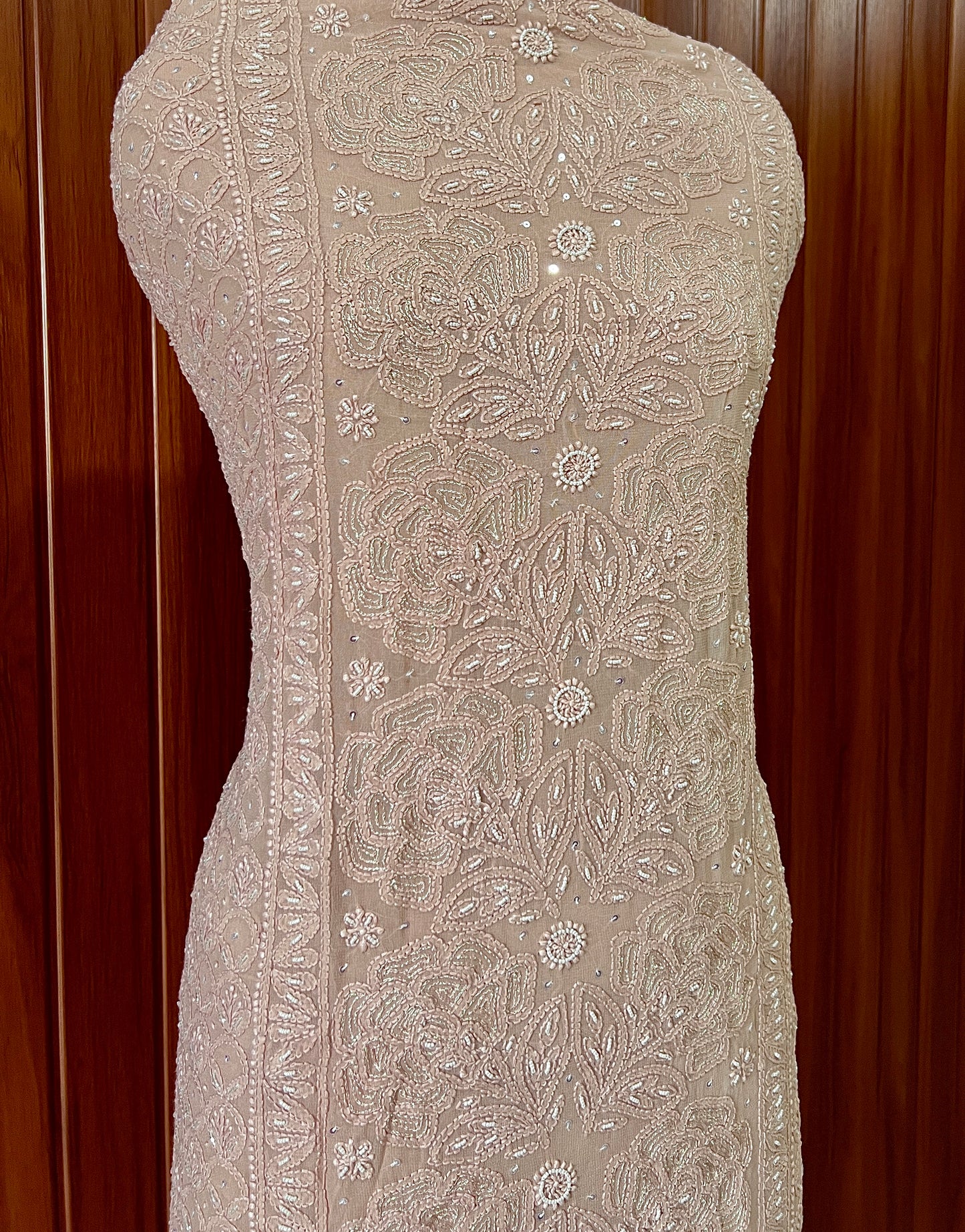 Old rose Chikankari Pearl work kurta and dupatta set