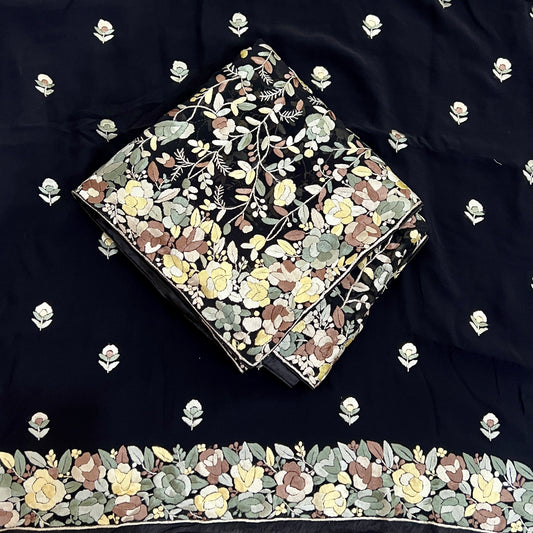 Black Masterpiece Hand Embroidered Parsi Gara jaal dupatta with kurta