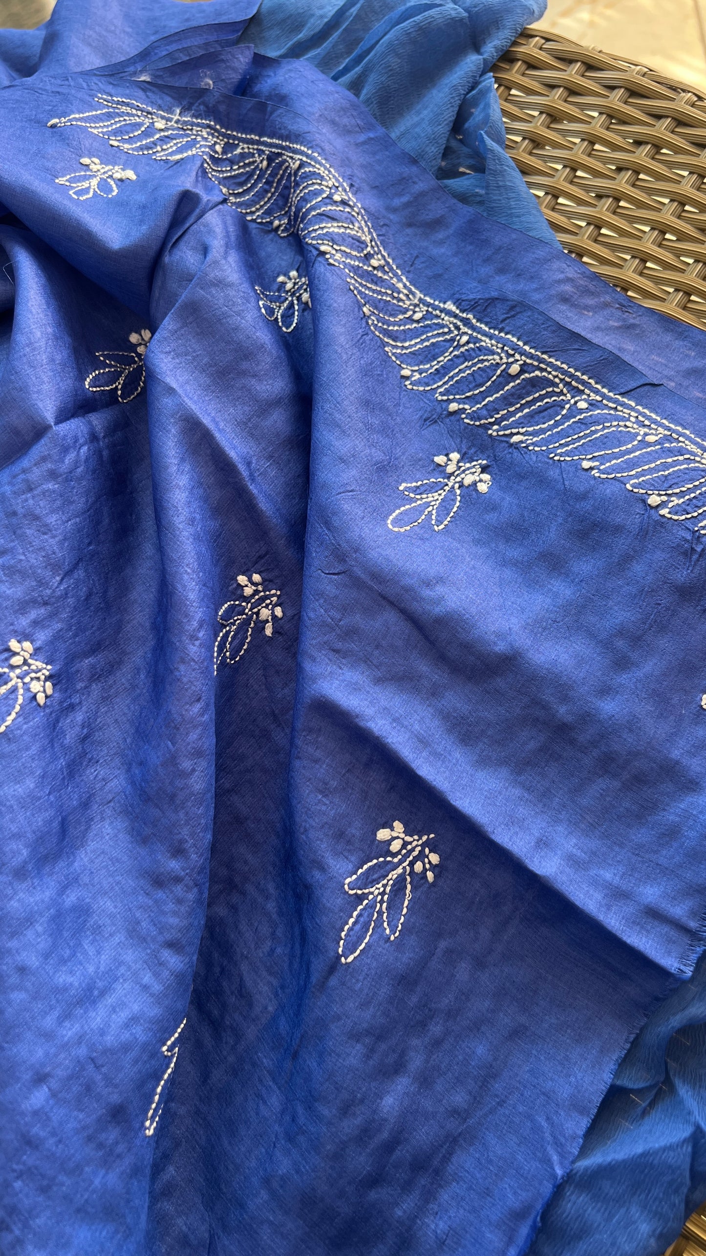 Tussar silk Chikankari embroidered kurta with chiffon dupatta