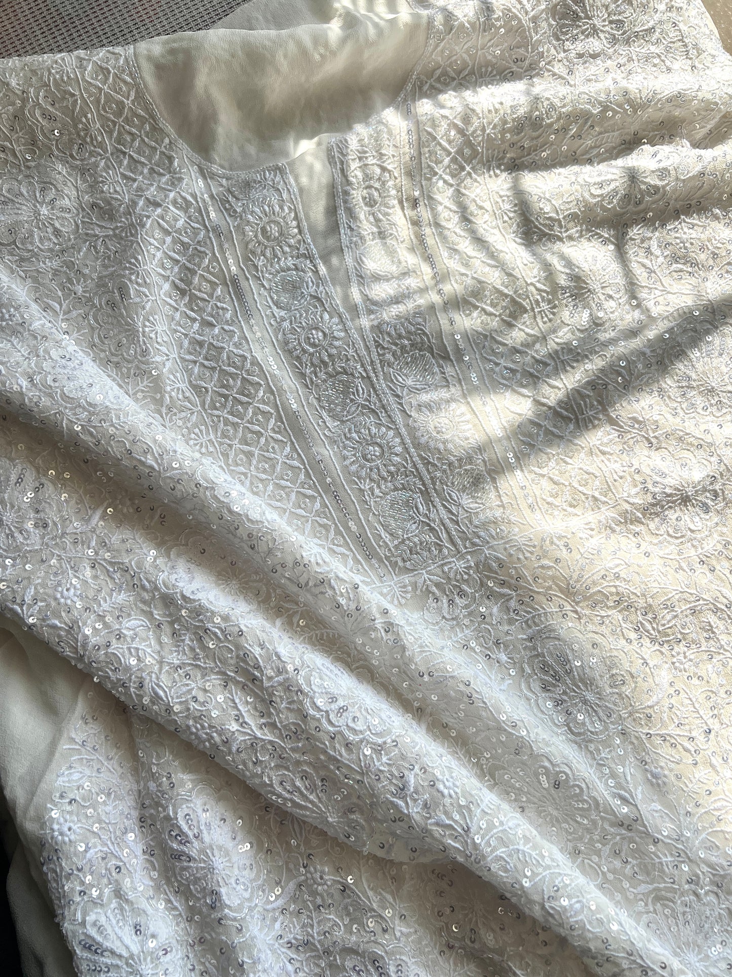 Suhaan Chikankari sequins cut Dana work kurta and dupatta