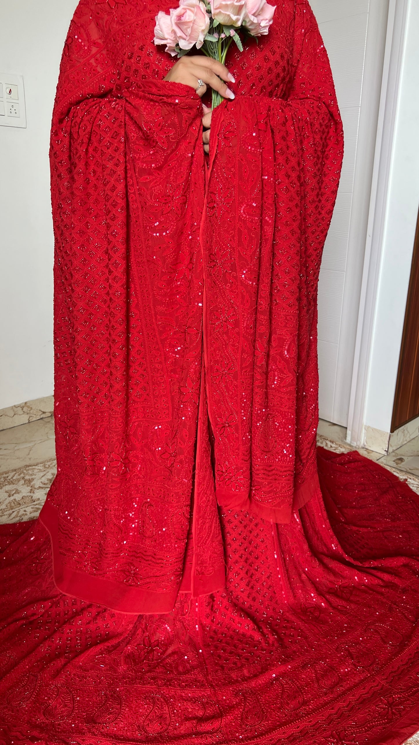 Ruhani Surkh Laal Chikankari Cut Dana Sequins Wedding Lehenga