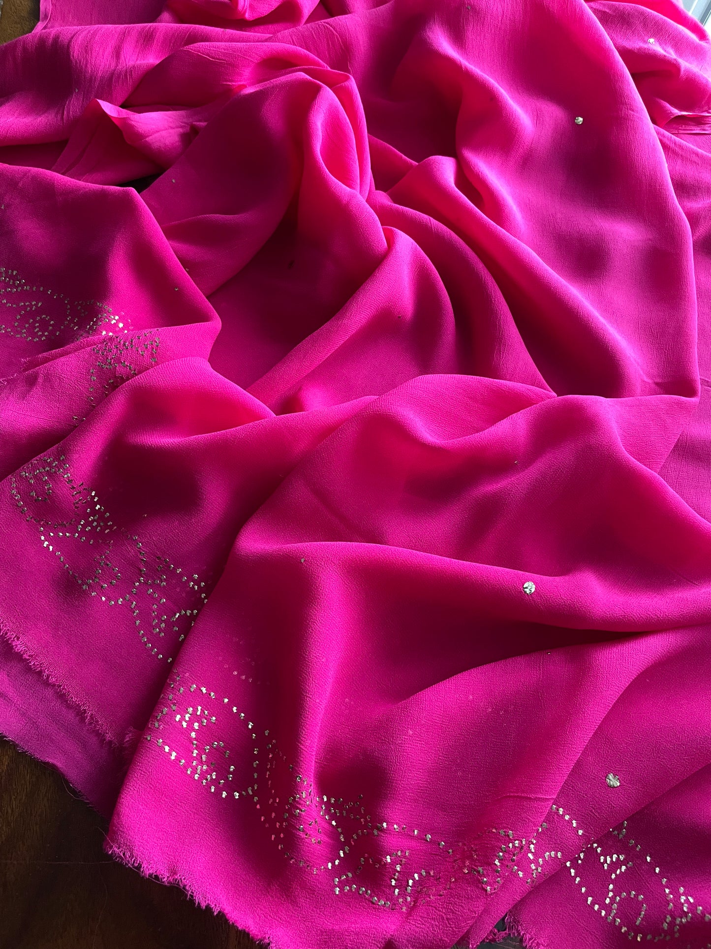 Hot Pink badla and mukaish work Kurta and Dupatta