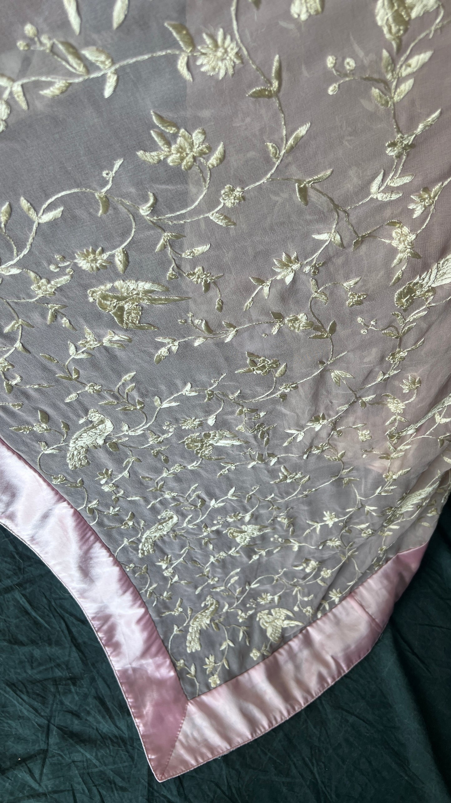Light Pink Parsi Gara Hand Embroidered Dupatta