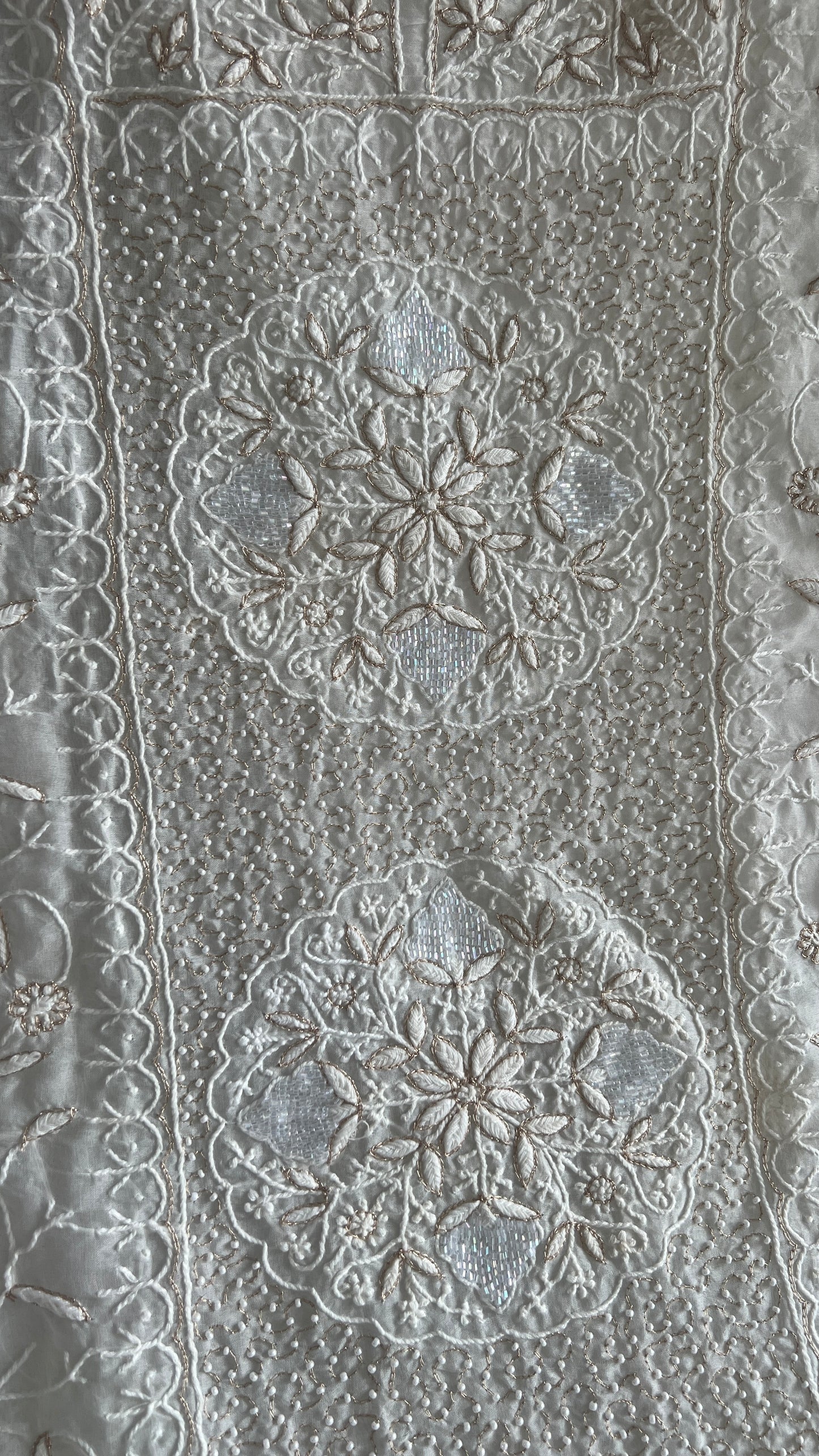 Ruhani Ivory masterpiece Chikankari pure Organza kurta with dupatta
