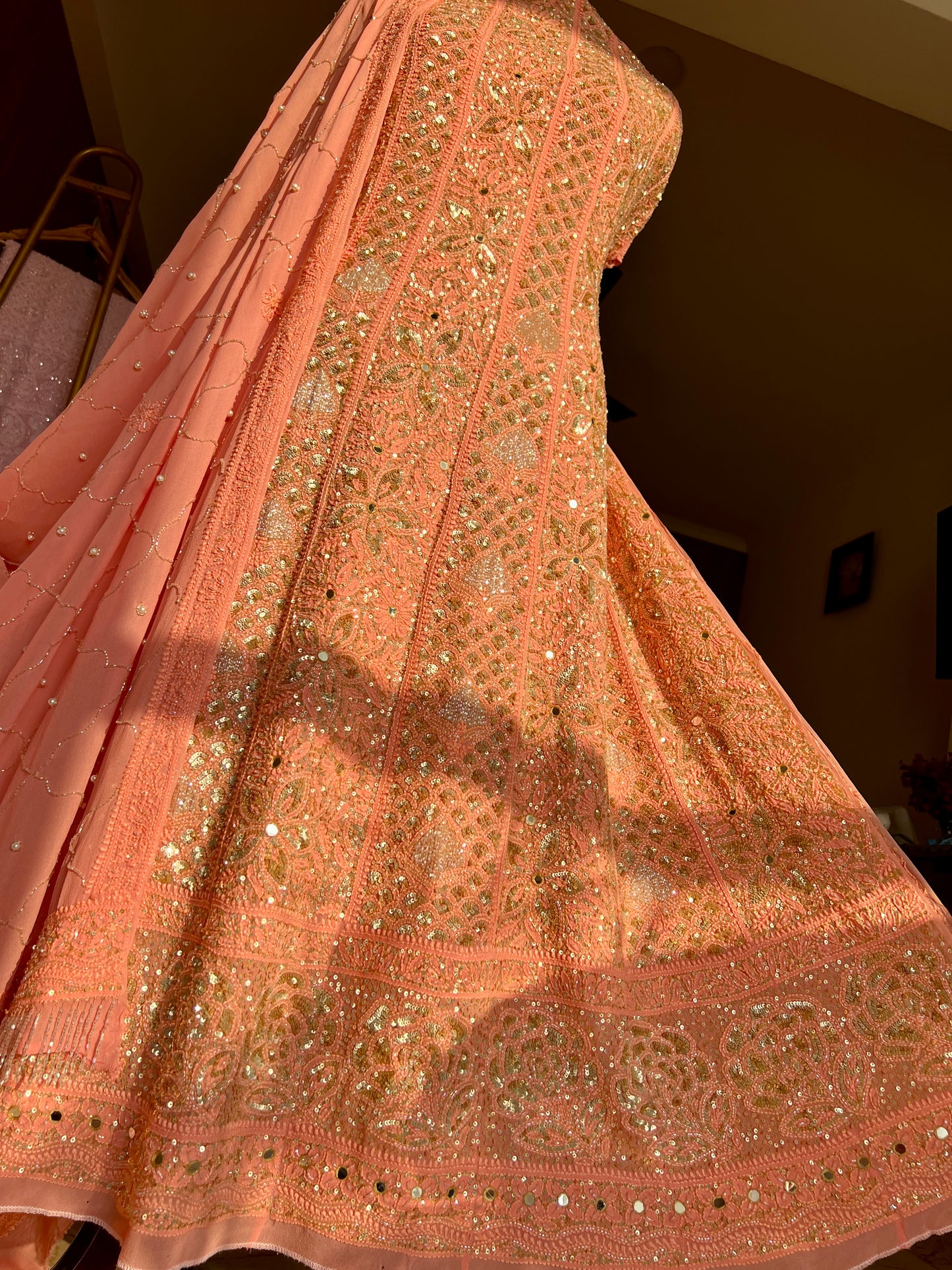 Ruhani Coral Peach Wedding Anarkali