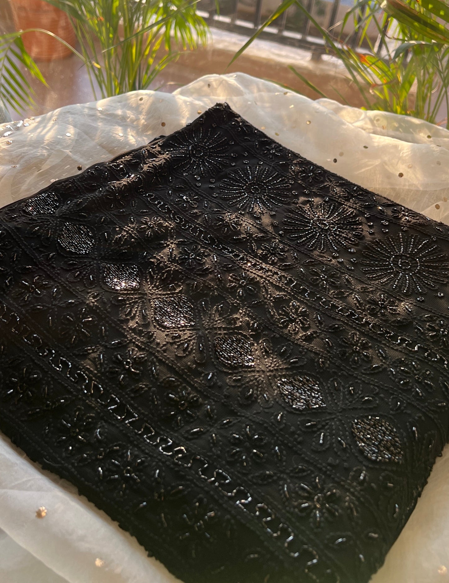 Black Chikankari cut dana sequins work kurta and dupatta