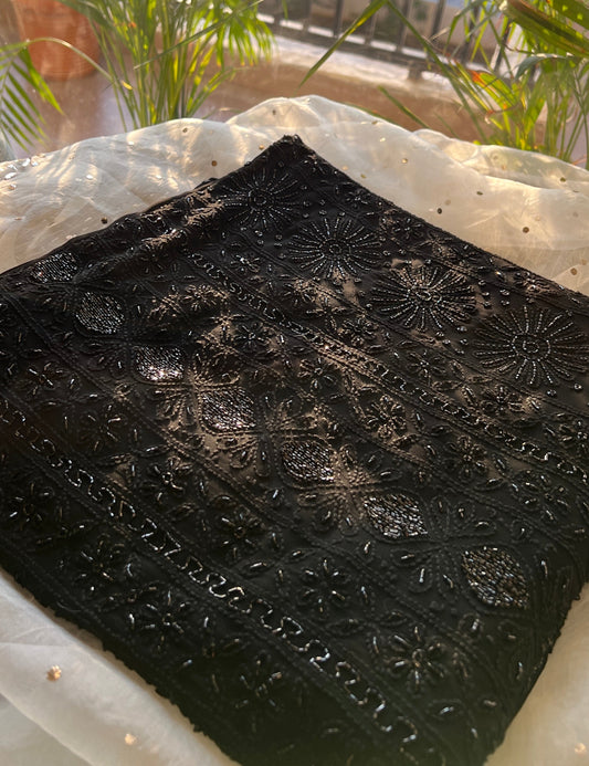 Black Chikankari cut dana sequins work kurta and dupatta