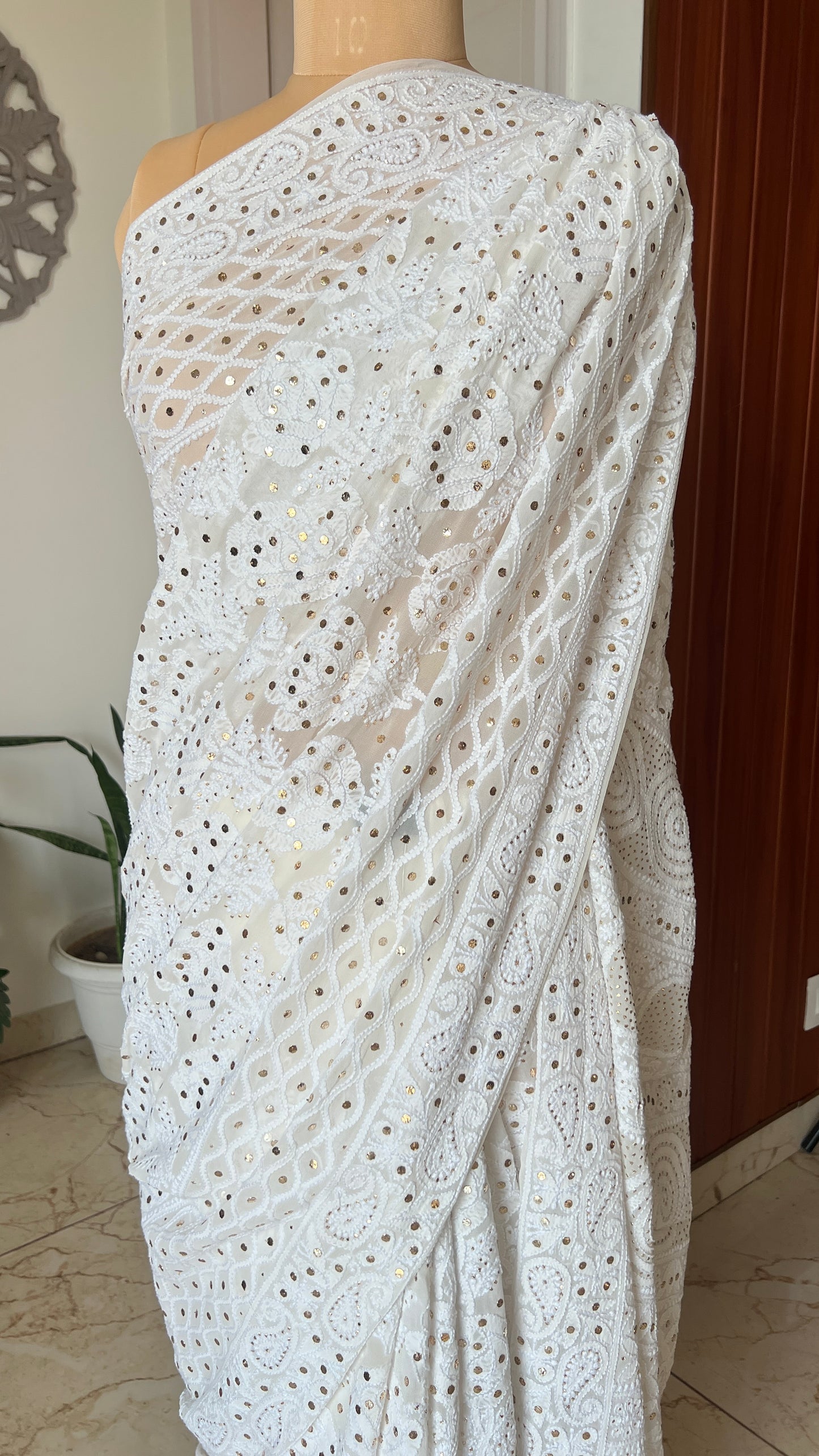 Ruhani Ivory Allover Fine Chikankari and Mukaish Saree