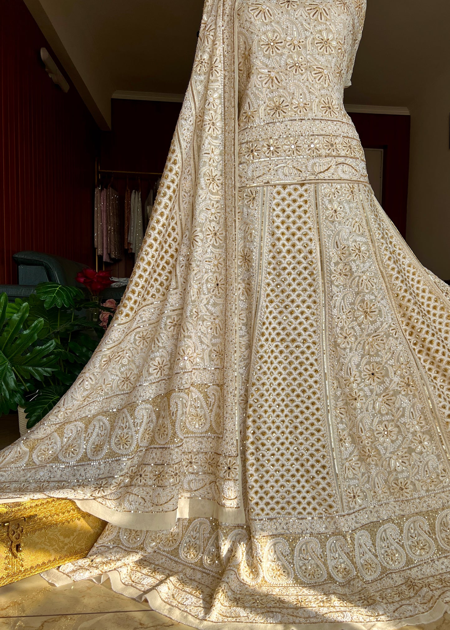 Masterpiece Ruhani Ivory Chikankari Sequins Wedding Lehenga