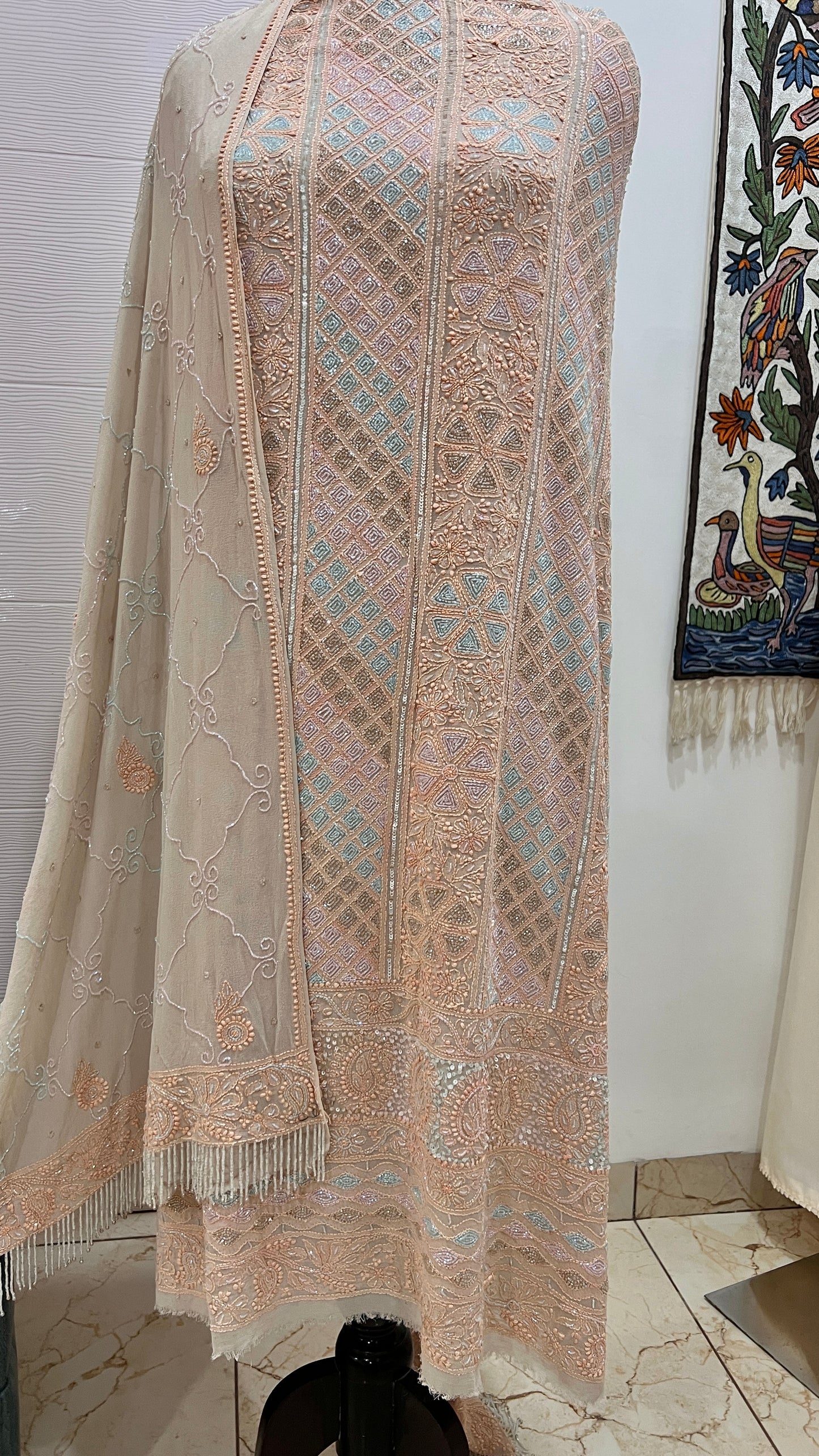 Champagne multi cut dana sequins kurta and dupatta