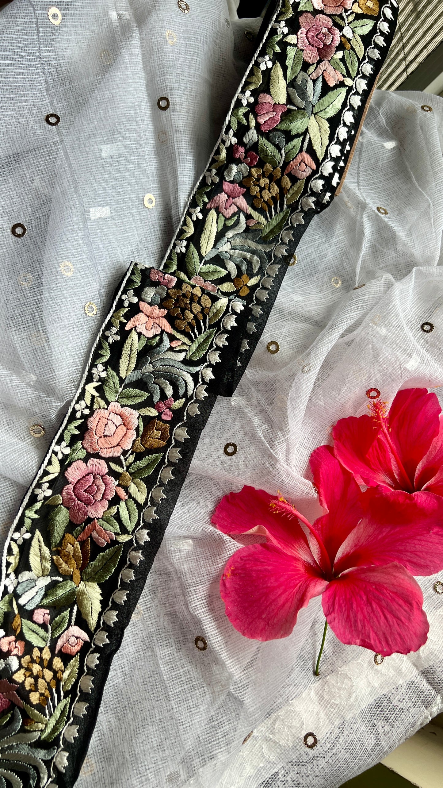 Black hand embroidered parsi gara border