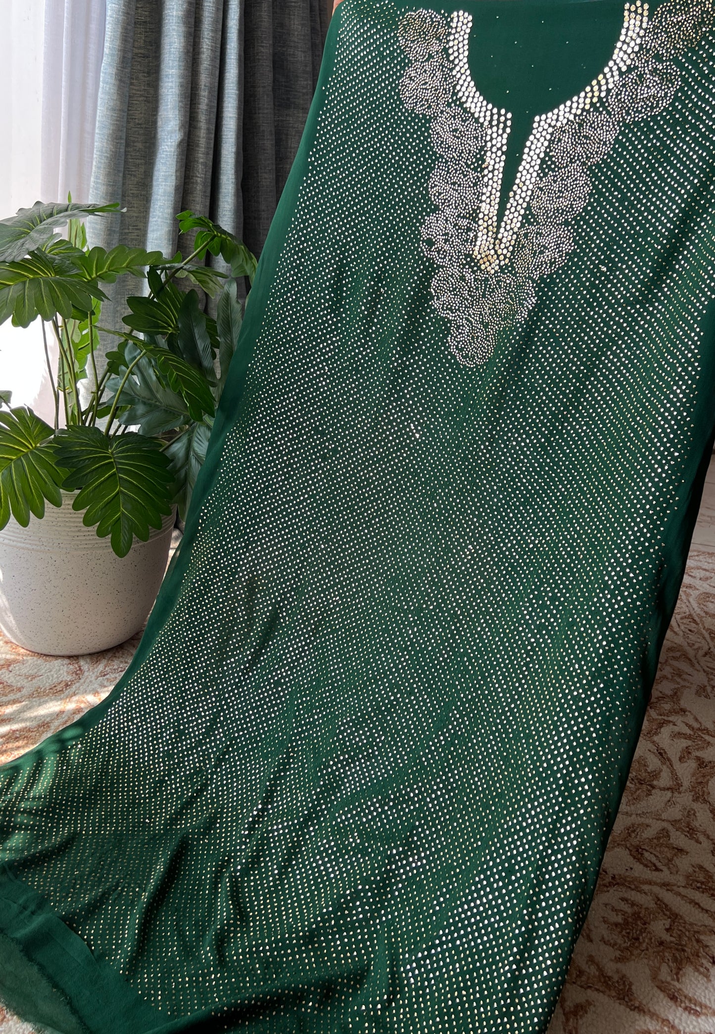Bottle green bareek mukaish work Kurta and Dupatta