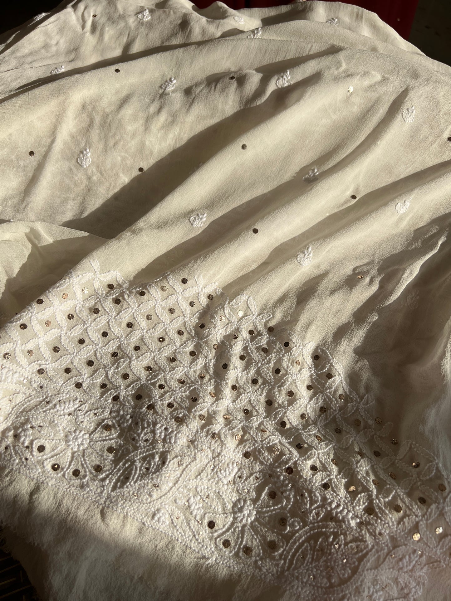 Ivory Ruhani Allover Designer Chikankari and Mukaish Saree