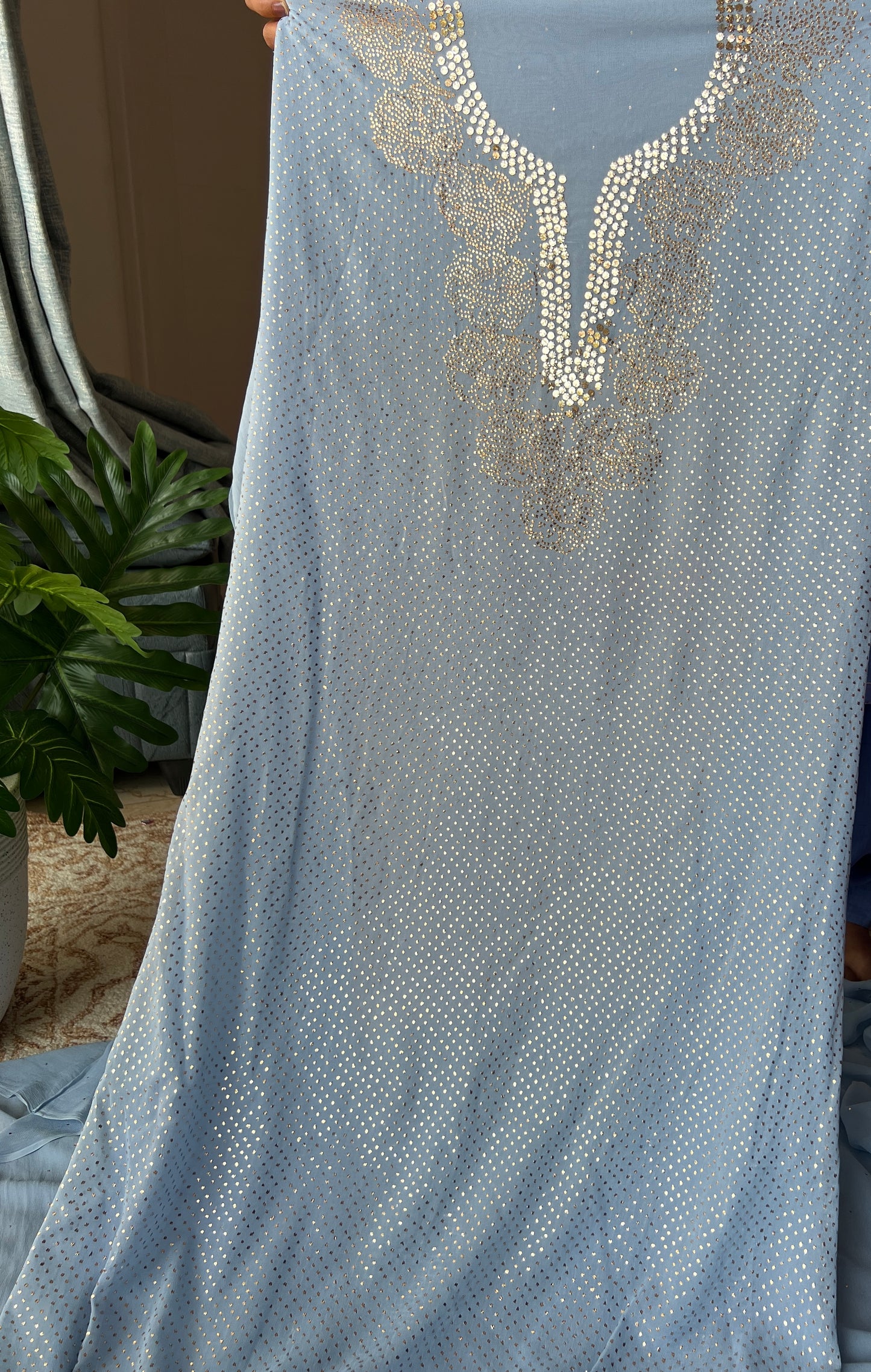 Sky blue bareek mukaish work Kurta and Dupatta
